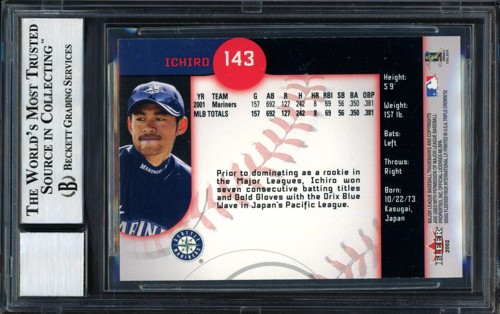 Ichiro Suzuki Autographed 2002 Fleer Triple Crown Card #143 Seattle Mariners Auto Grade 10 Beckett BAS #12491180 - Image 2