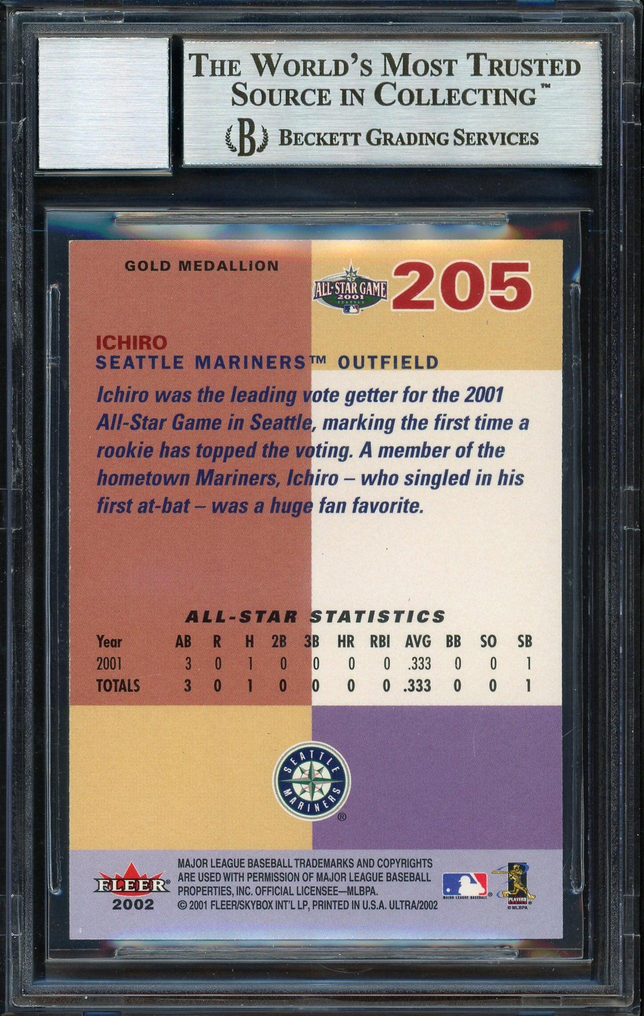 Ichiro Suzuki Autographed 2002 Fleer Ultra Gold Medallion Card #205 Seattle Mariners Auto Grade 10 Beckett BAS #12669371 - Image 2