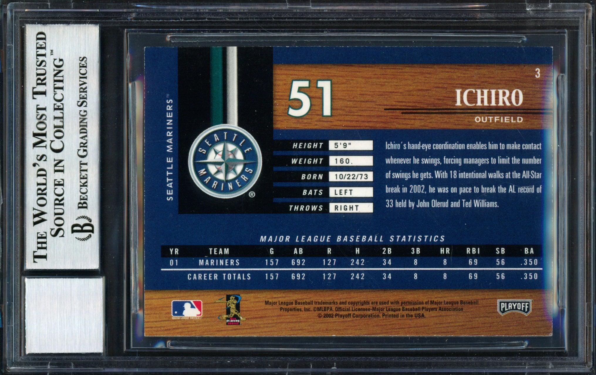 Ichiro Suzuki Autographed 2002 Playoff Piece of the Game Card #3 Seattle Mariners Auto Grade 10 Beckett BAS #12491008 - Image 2