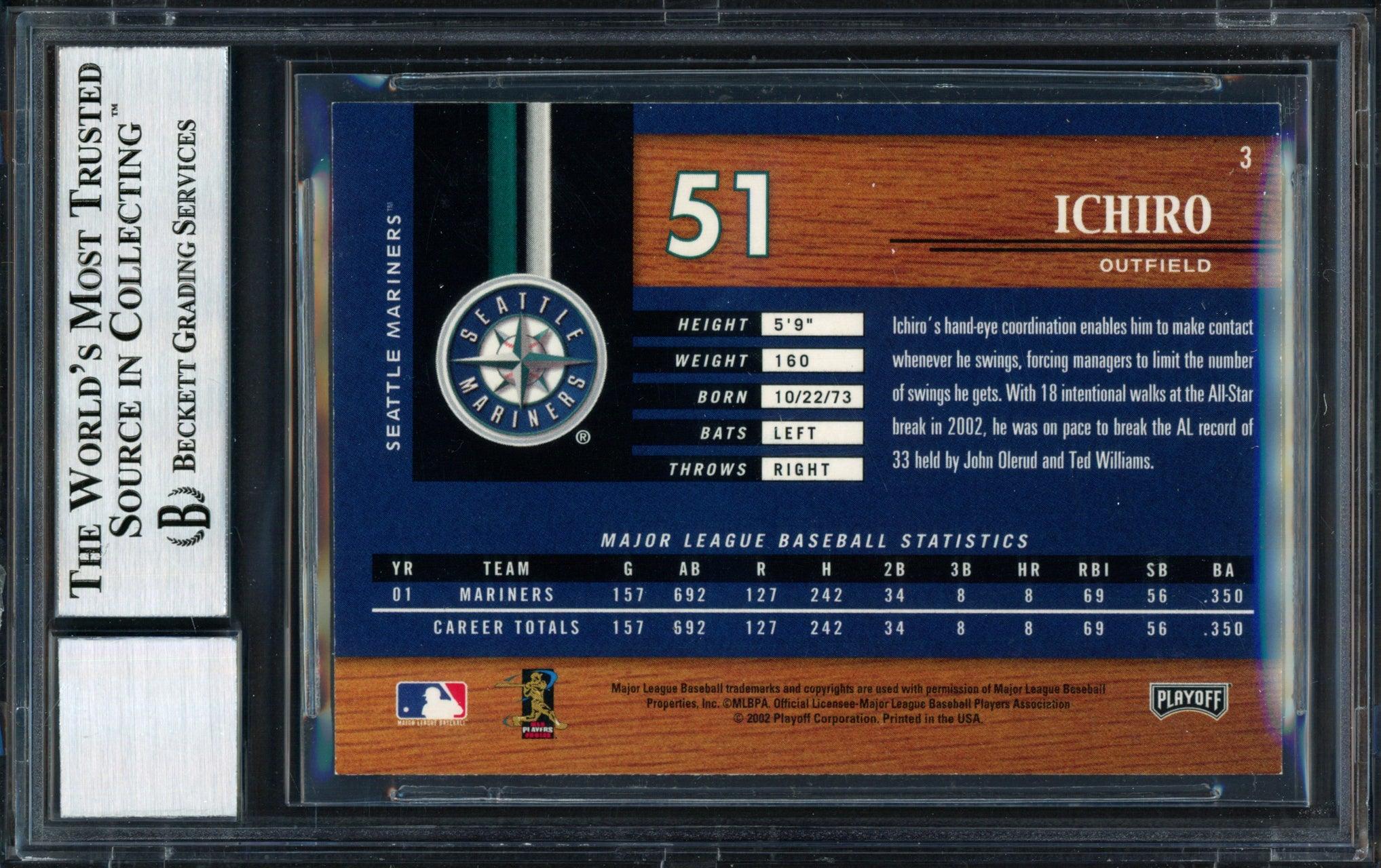 Ichiro Suzuki Autographed 2002 Playoff Piece of the Game Card #3 Seattle Mariners Auto Grade 10 Beckett BAS #12491009 - Image 2