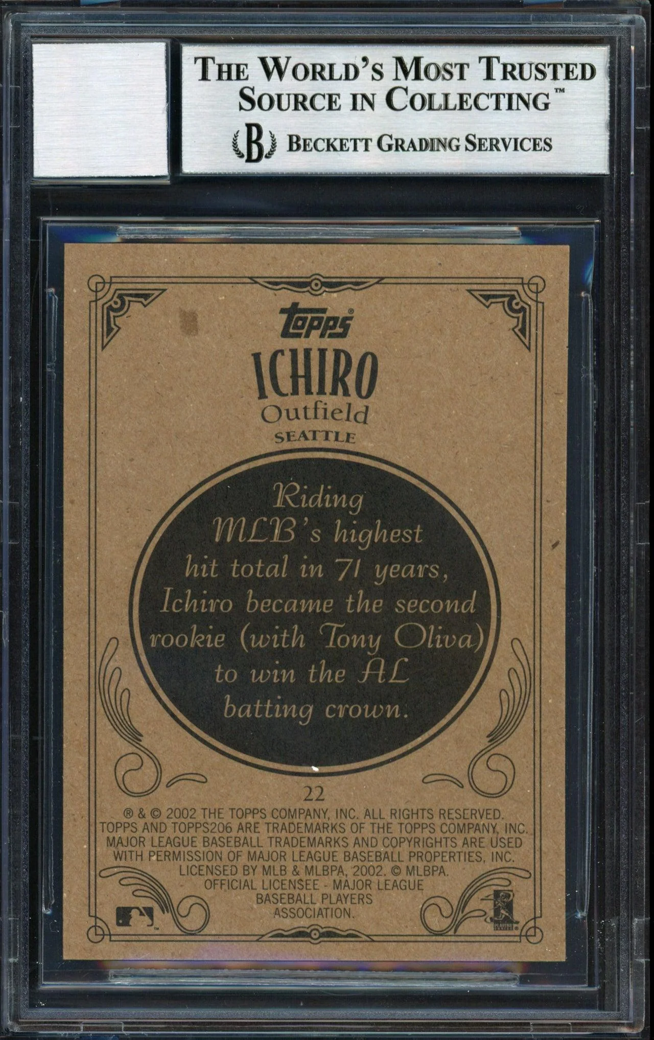 Ichiro Suzuki Autographed 2002 Topps 206 Card #22 Seattle Mariners Auto Grade 10 Beckett BAS #12491064 - Image 2