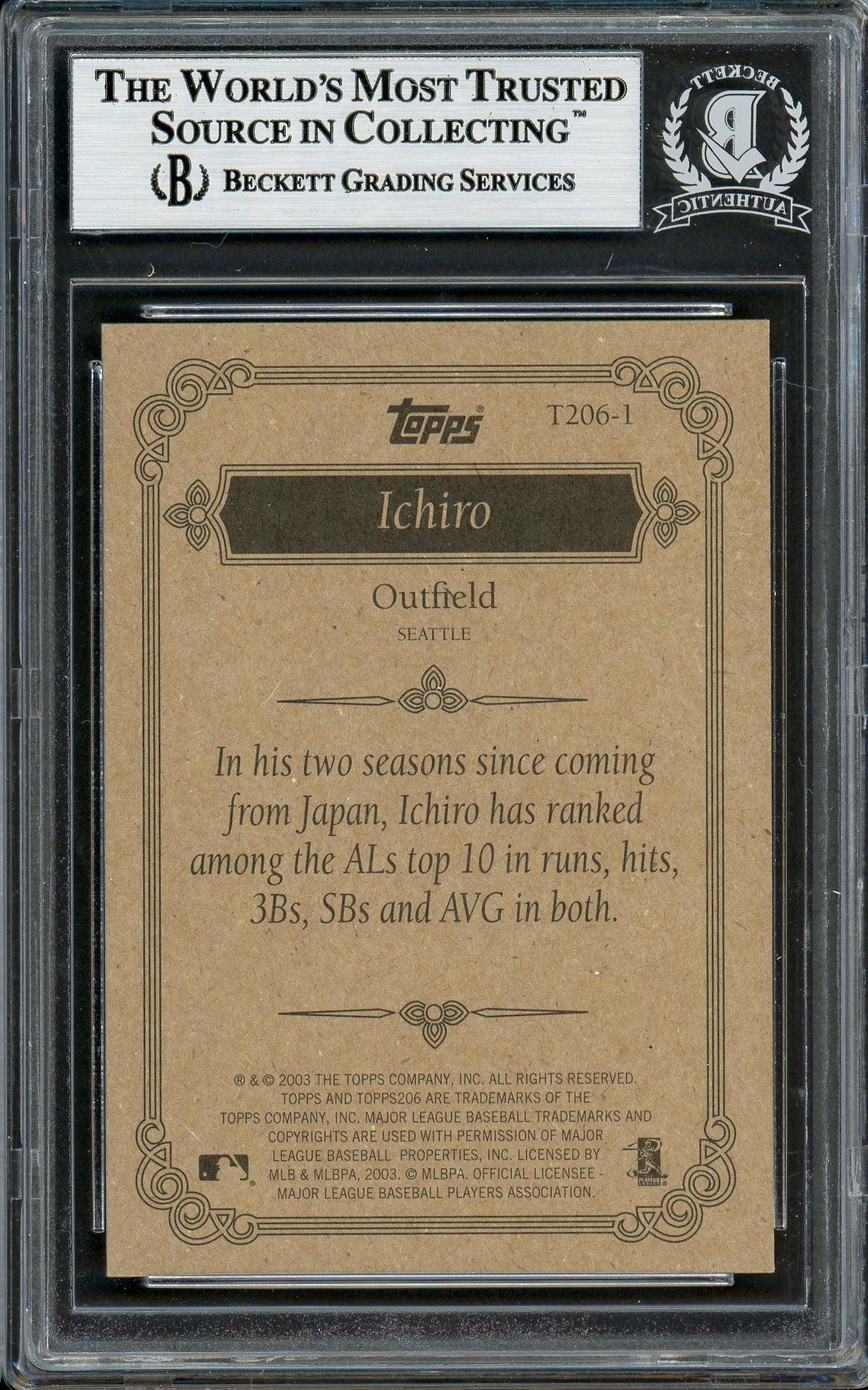 Ichiro Suzuki Autographed 2002 Topps 206 Card #T206-1 Seattle Mariners Beckett BAS Stock #194246 - Image 2