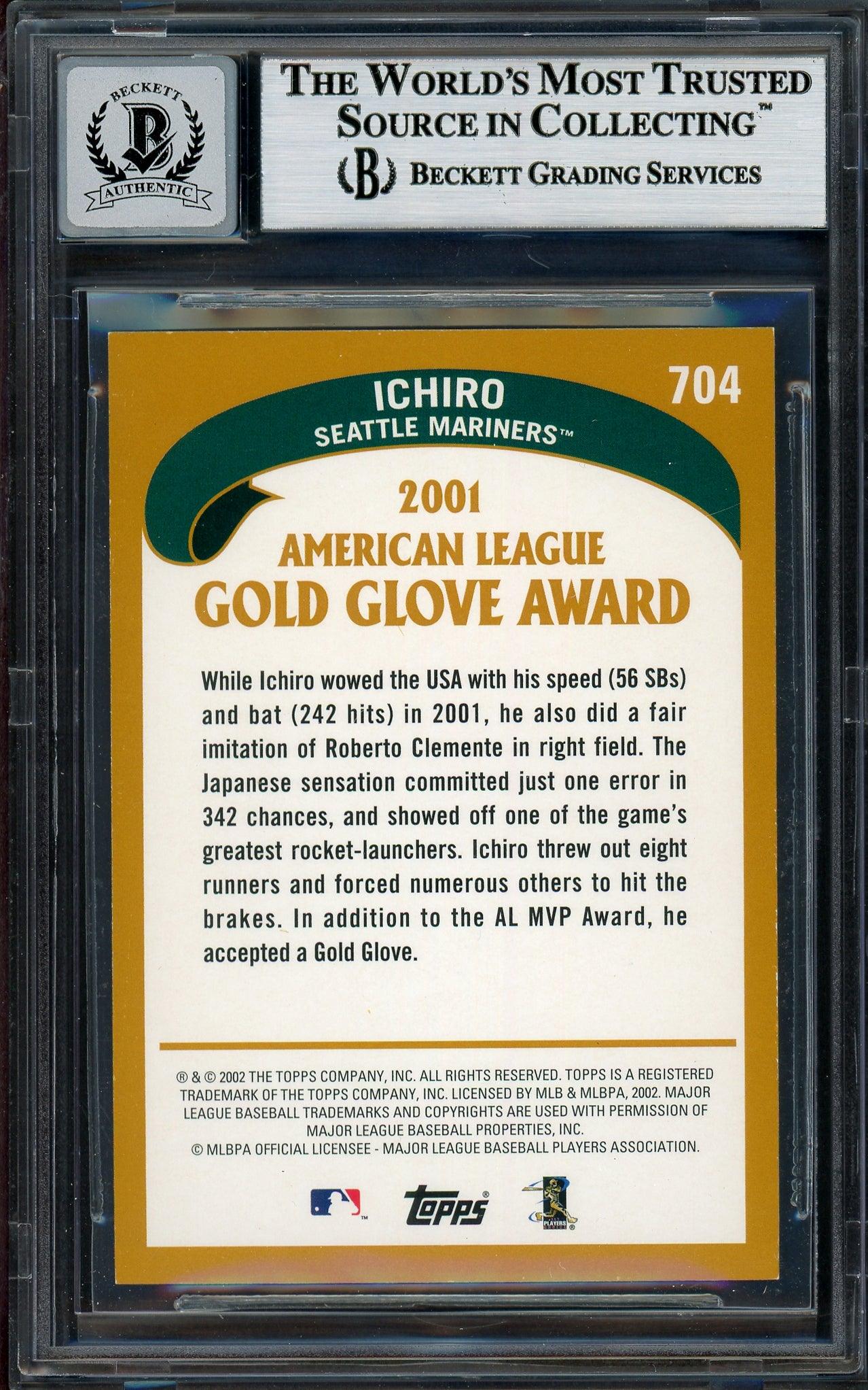 Ichiro Suzuki Autographed 2002 Topps Card #704 Seattle Mariners Auto Grade Gem Mint 10 Beckett BAS Stock #194321 - Image 2