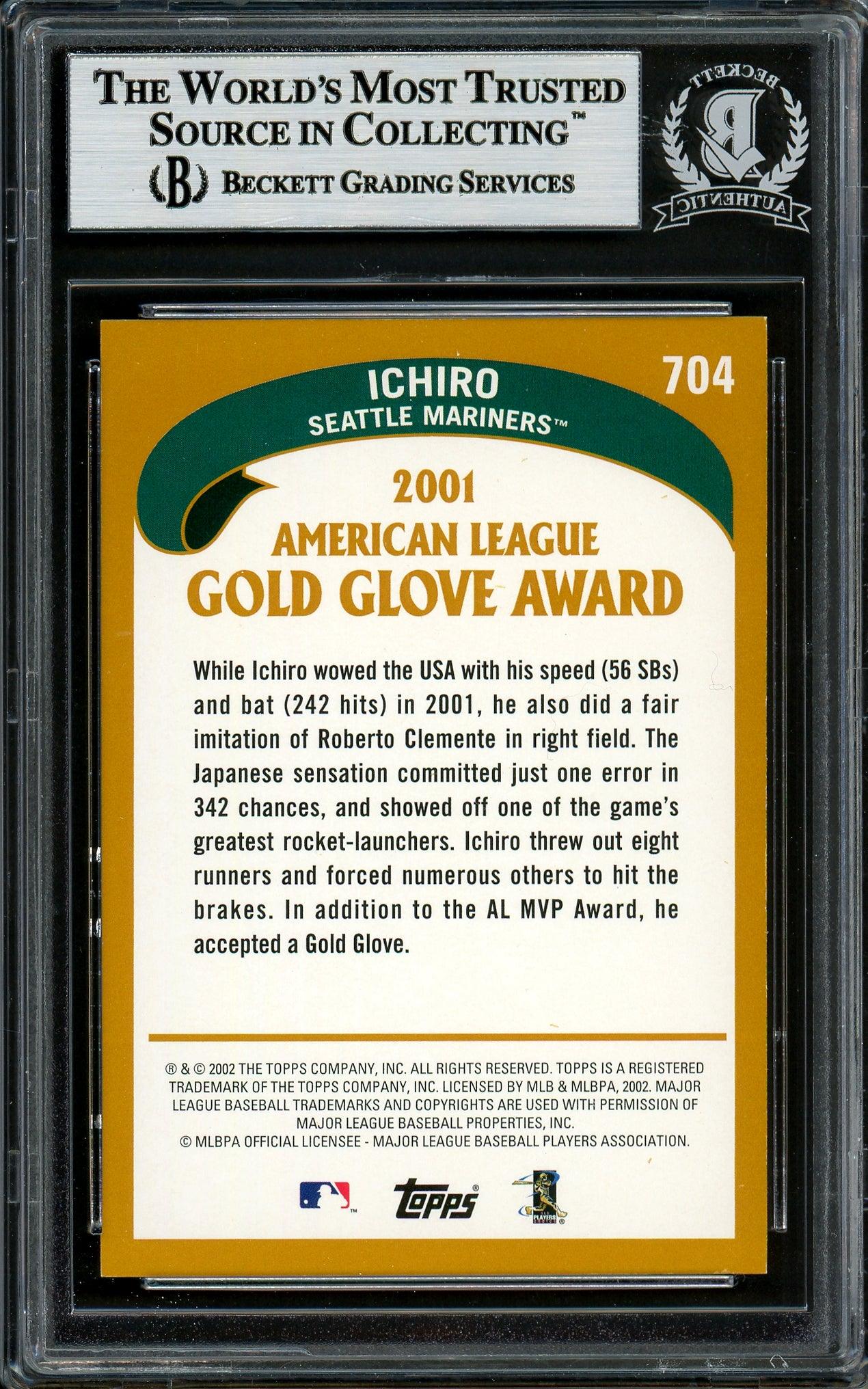 Ichiro Suzuki Autographed 2002 Topps Card #704 Seattle Mariners Beckett BAS Stock #194236 - Image 2