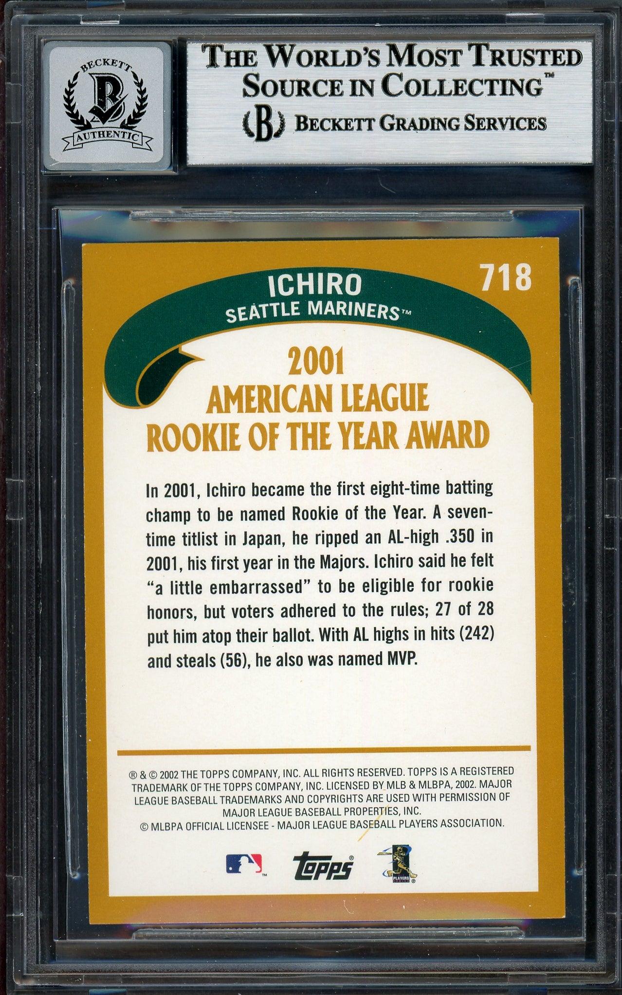 Ichiro Suzuki Autographed 2002 Topps Card #718 Seattle Mariners Auto Grade Gem Mint 10 Beckett BAS Stock #194325 - Image 2