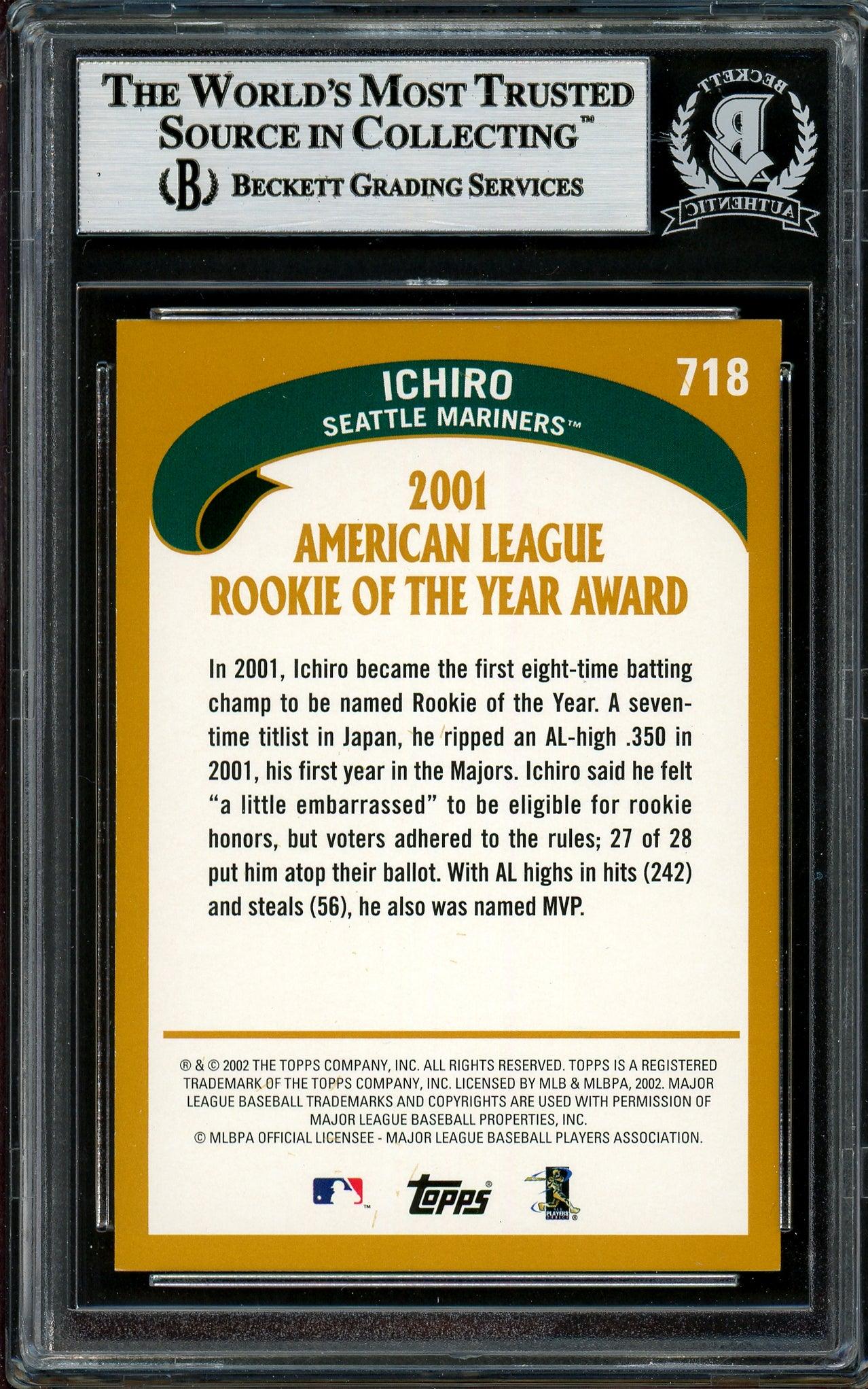 Ichiro Suzuki Autographed 2002 Topps Card #718 Seattle Mariners Beckett BAS #12785916 - Image 2