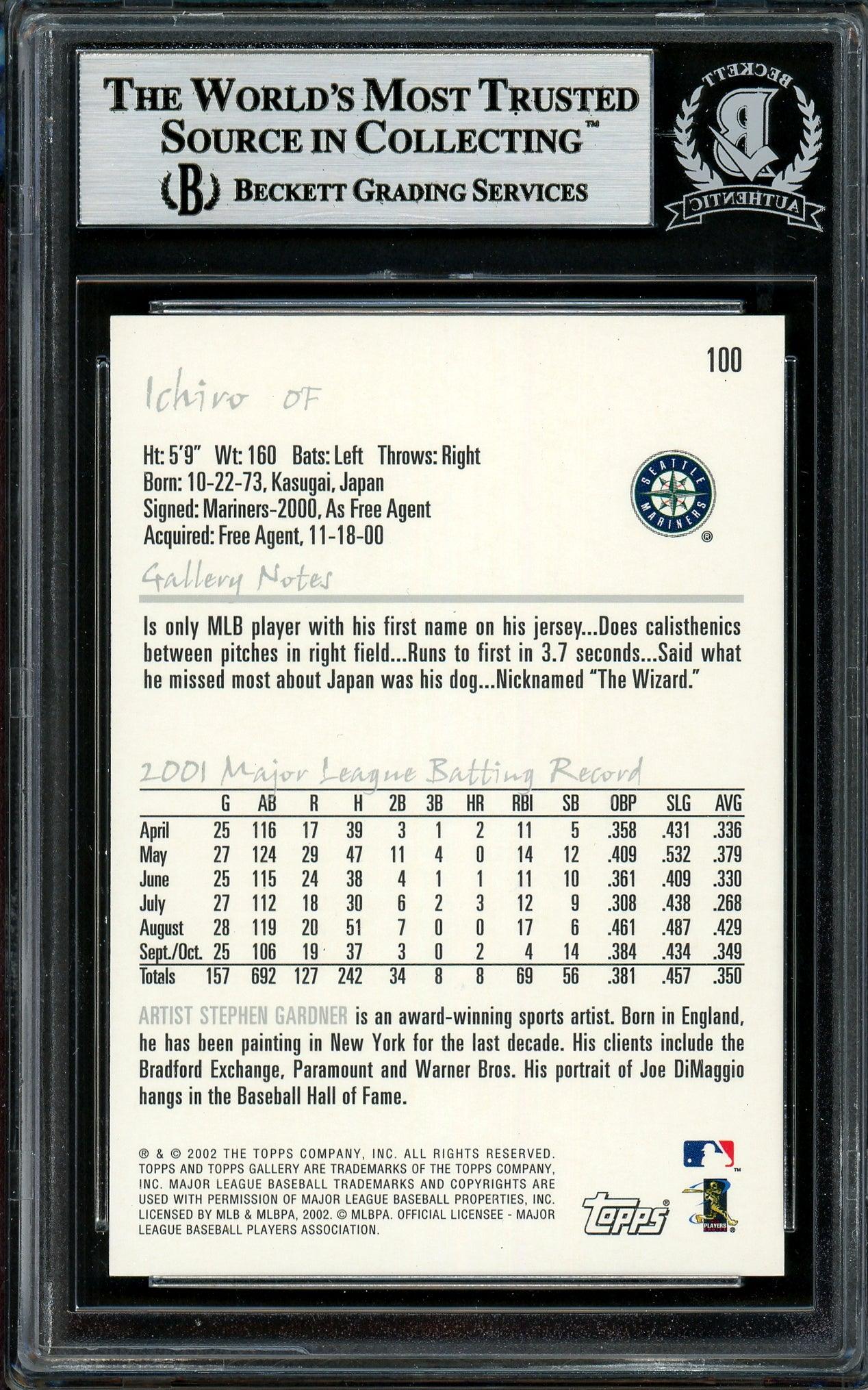 Ichiro Suzuki Autographed 2002 Topps Gallery Card #100 Seattle Mariners Beckett BAS Stock #194223 - Image 2