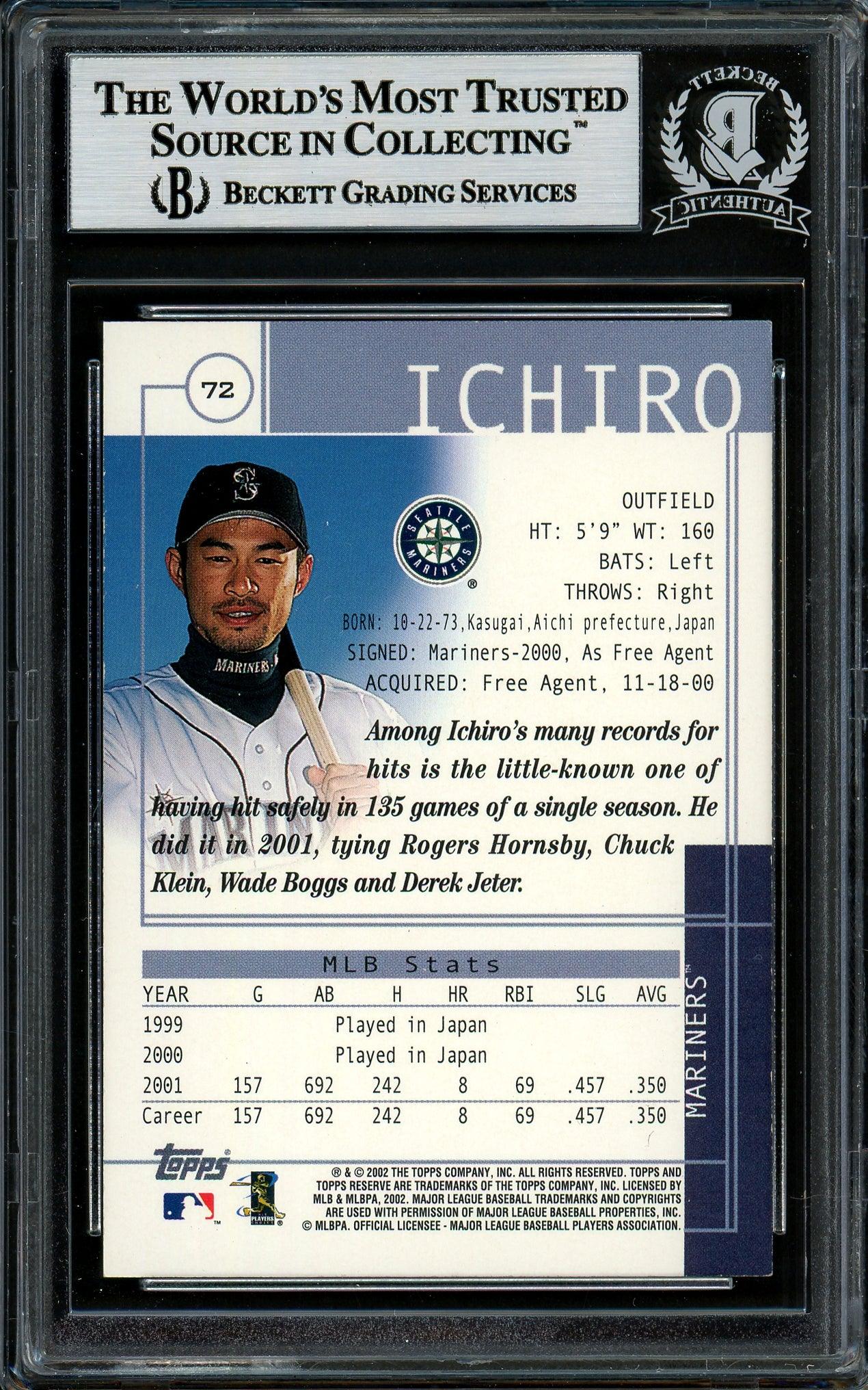 Ichiro Suzuki Autographed 2002 Topps Reserve Card #72 Seattle Mariners Beckett BAS #12785479 - Image 2