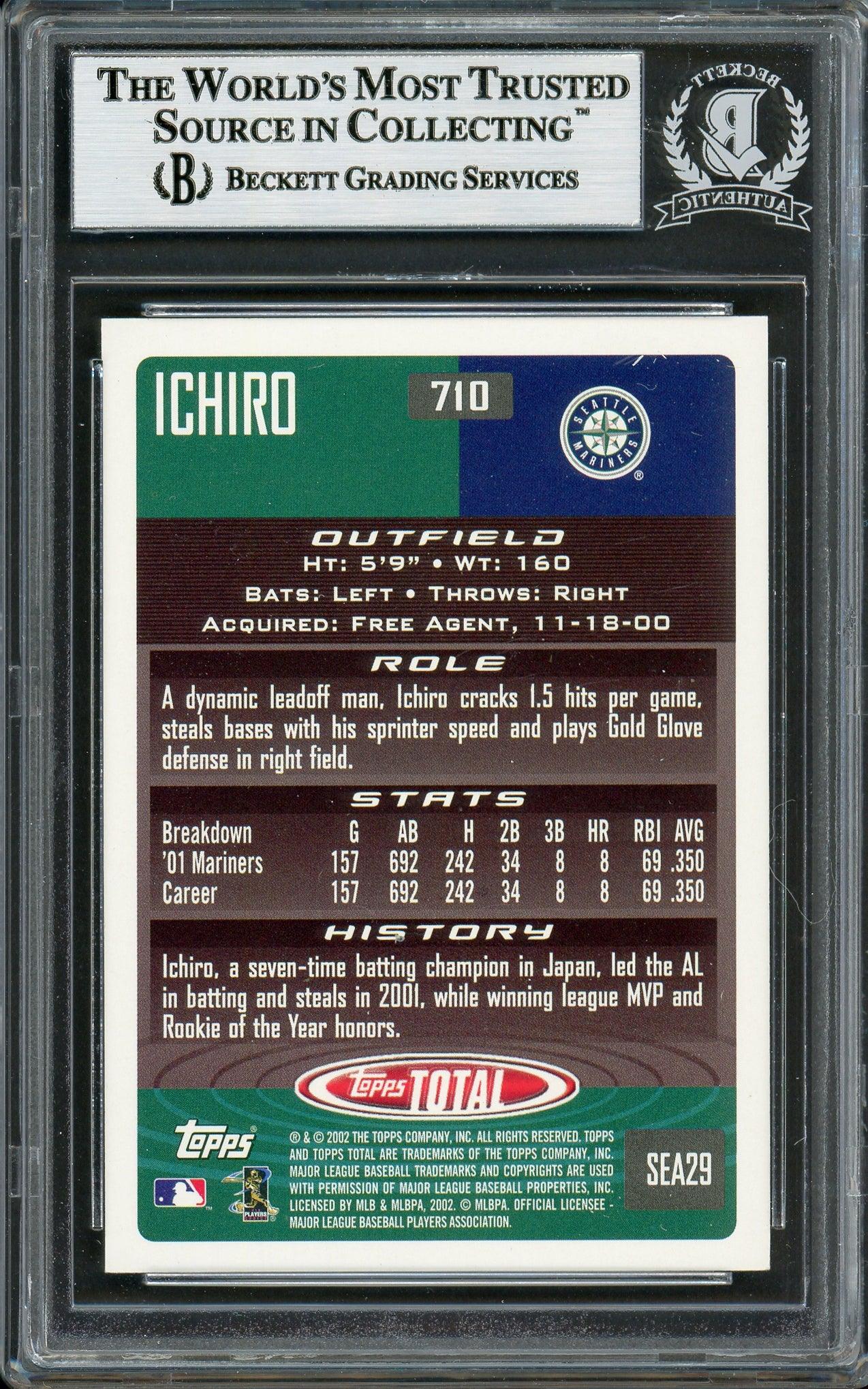 Ichiro Suzuki Autographed 2002 Topps Total Card #710 Seattle Mariners Beckett BAS #12785905 - Image 2
