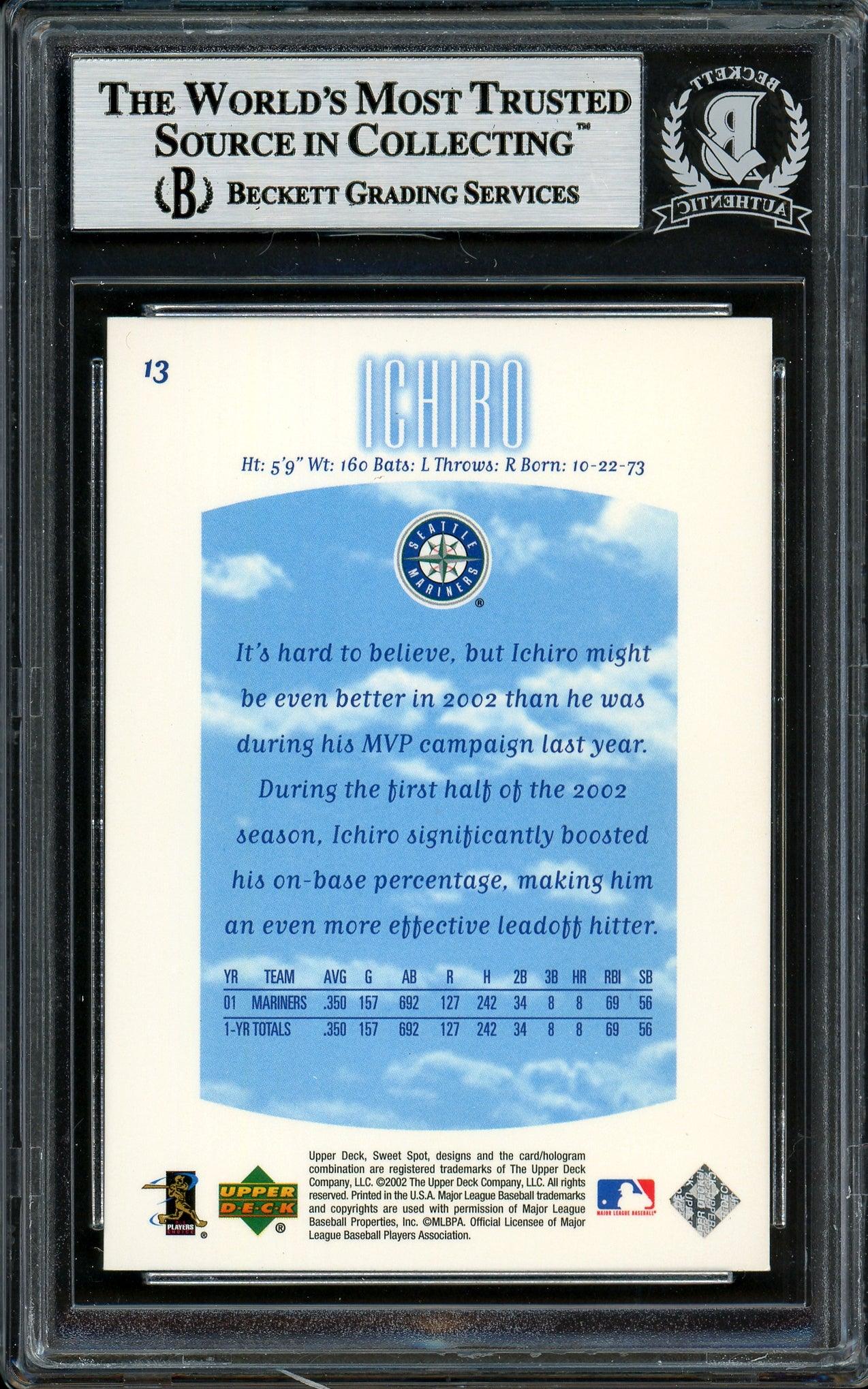 Ichiro Suzuki Autographed 2002 Upper Deck Sweet Spot Card #13 Seattle Mariners Beckett BAS Stock #194198 - Image 2