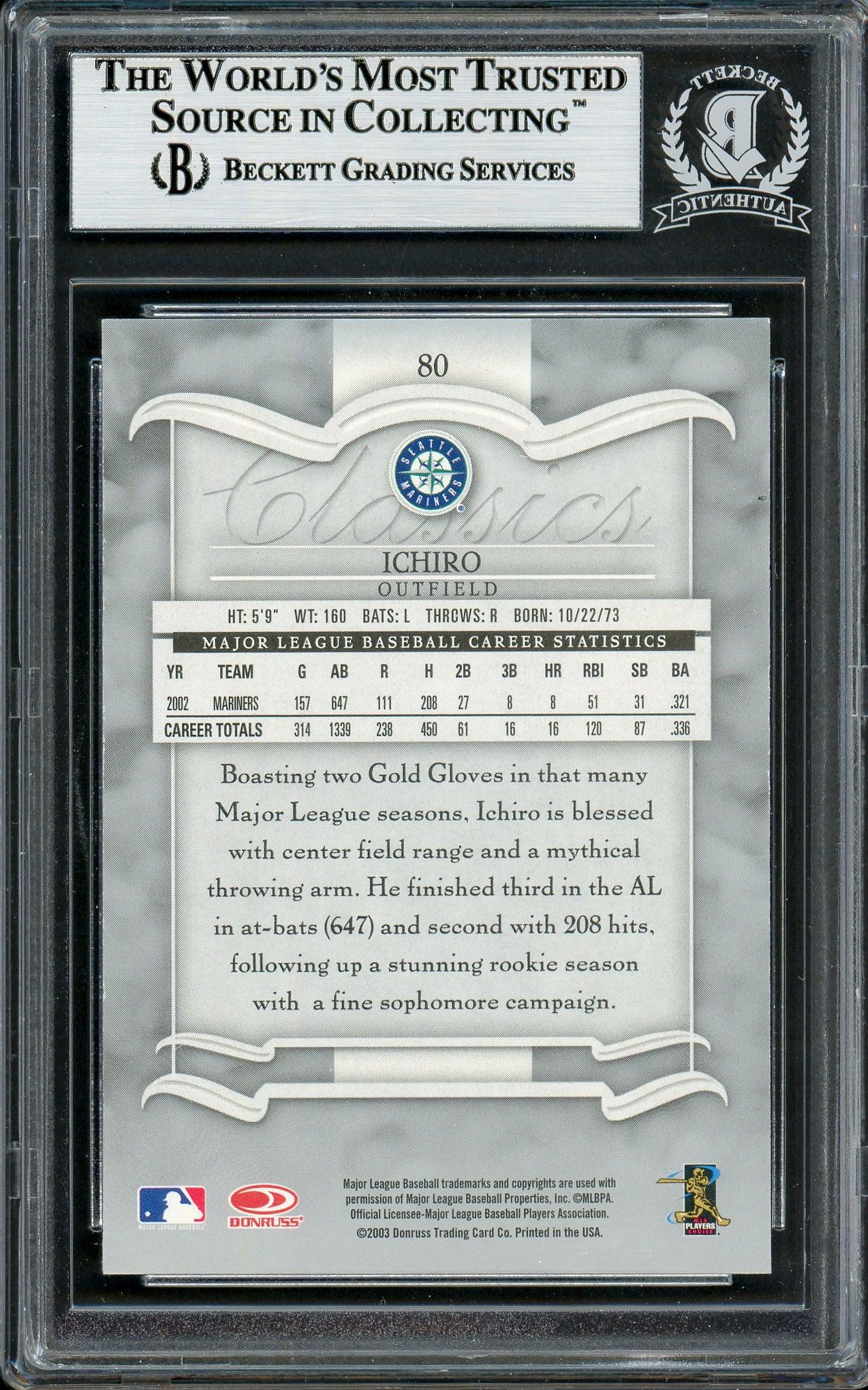 Ichiro Suzuki Autographed 2003 Donruss Classics Card #80 Seattle Mariners Beckett BAS Stock #194262 - Image 2