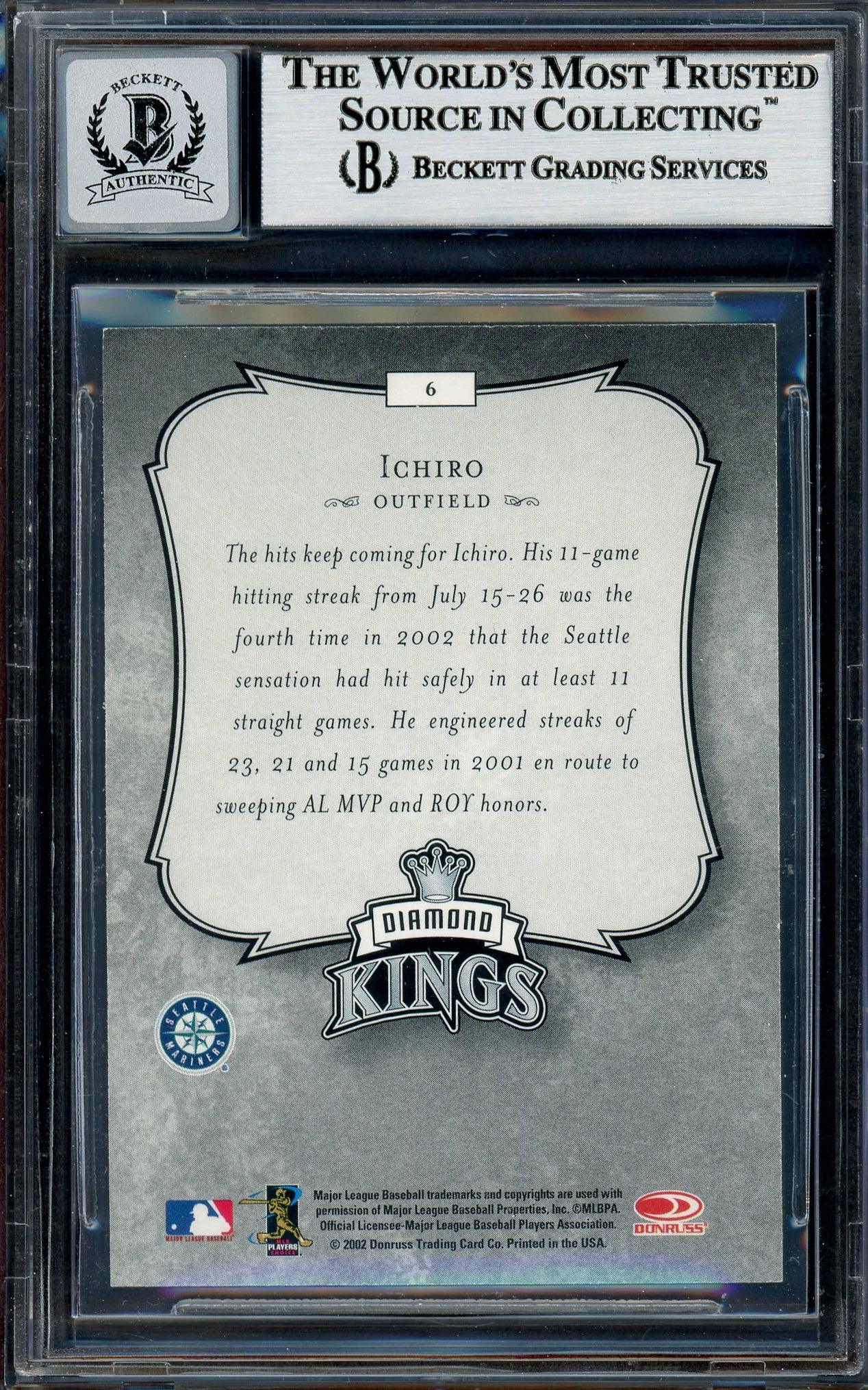 Ichiro Suzuki Autographed 2003 Donruss Diamond Kings Card #6 Seattle Mariners Auto Grade Gem Mint 10 Beckett BAS Stock #194331 - Image 2