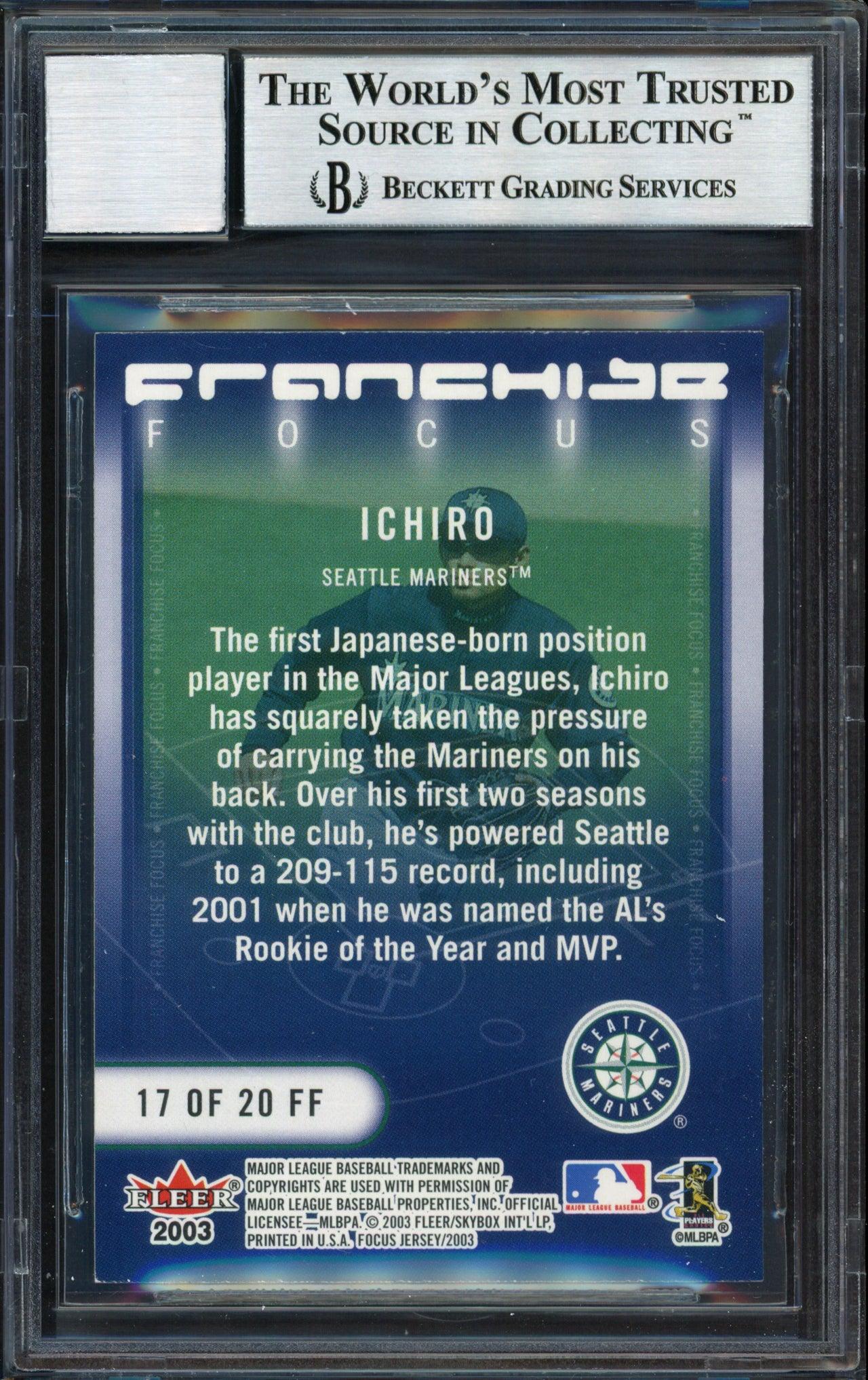 Ichiro Suzuki Autographed 2003 Fleer Focus Jersey Edition Franchise Focus Card #17 Seattle Mariners Auto Grade 10 Beckett BAS #12491257 - Image 2