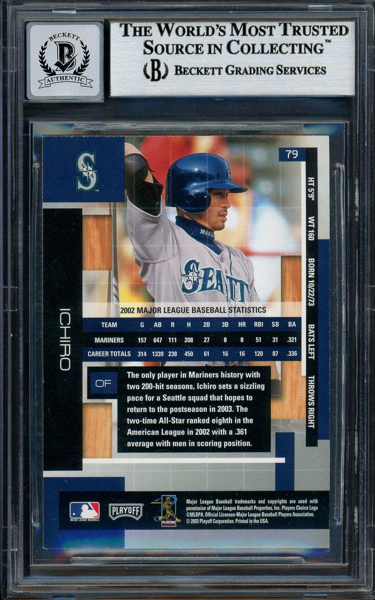 Ichiro Suzuki Autographed 2003 Playoff Absolute Memorabilia Card #79 Seattle Mariners Auto Grade Gem Mint 10 Beckett BAS #12786423 - Image 2