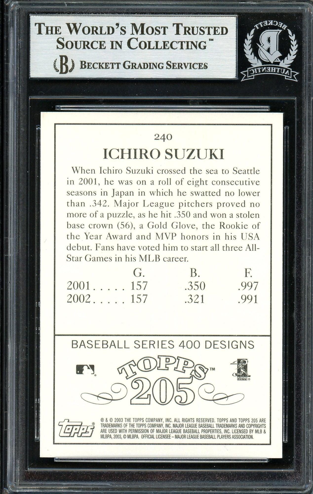 Ichiro Suzuki Autographed 2003 Topps 205 Card #240 Seattle Mariners Beckett BAS Stock #191265 - Image 2
