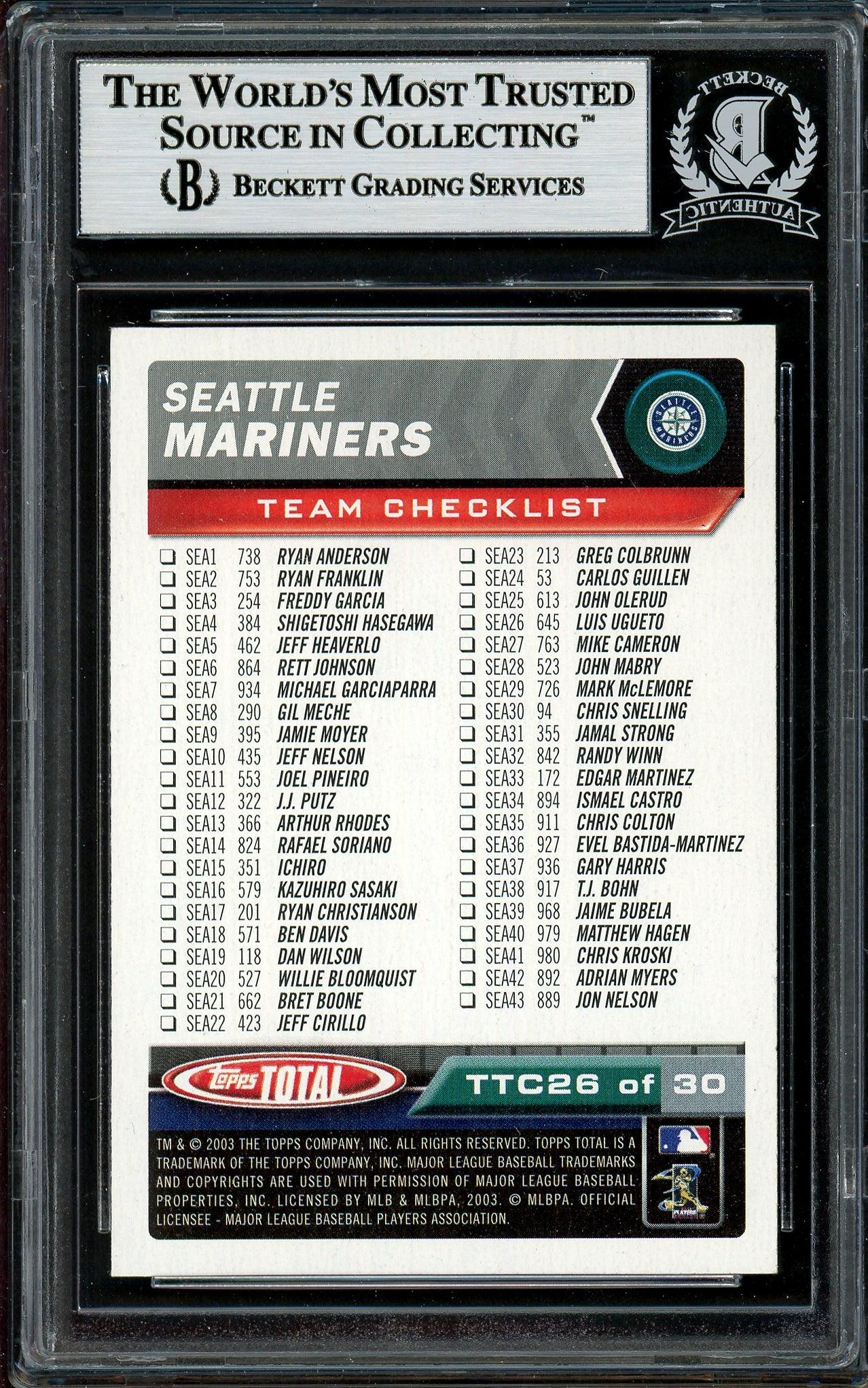 Ichiro Suzuki Autographed 2003 Topps Total Card #TTC26 Seattle Mariners Beckett BAS #12785938 - Image 2