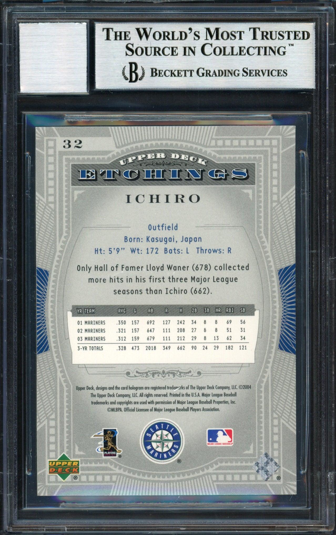 Ichiro Suzuki Autographed 2004 Upper Deck Etchings Card #32 Seattle Mariners Auto Grade 10 Beckett BAS #12491364 - Image 2