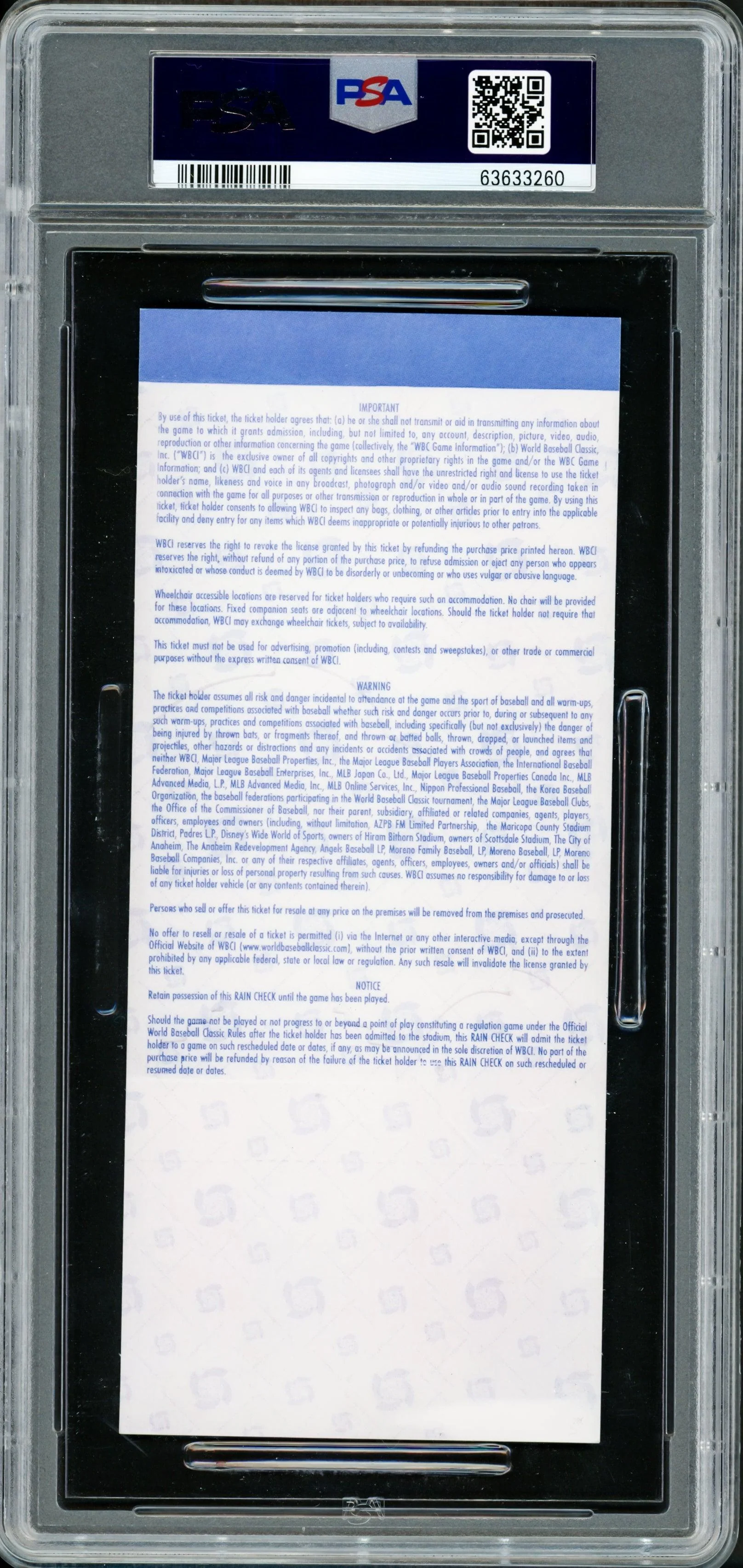 Ichiro Suzuki Autographed 2006 WBC Final Game Ticket Seattle Mariners PSA 8 Auto Grade Gem Mint 10 "06 WBC Champs" PSA/DNA #63633260 - Image 2