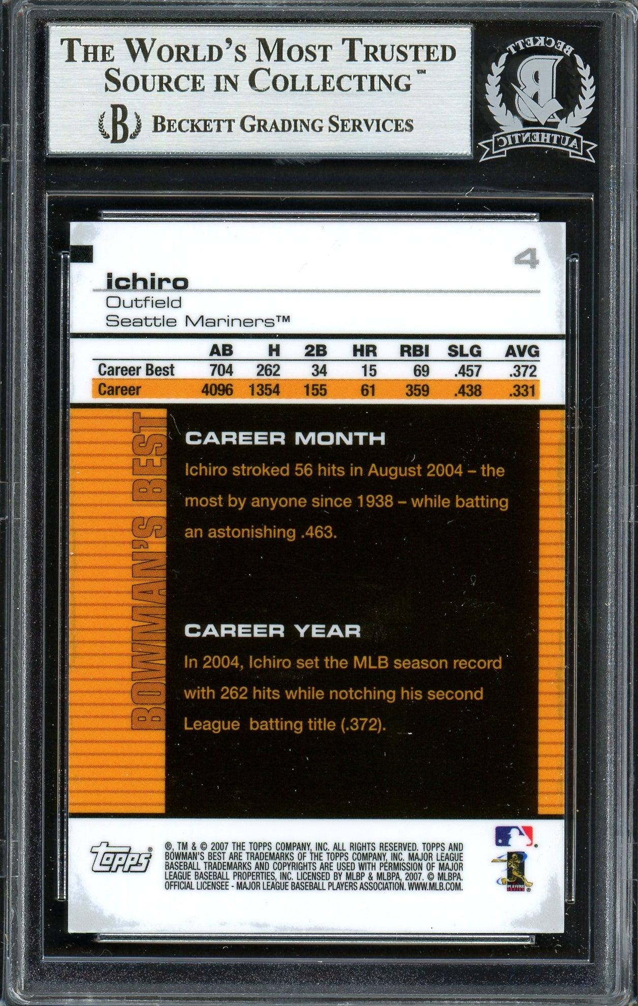 Ichiro Suzuki Autographed 2007 Bowman's Best Card #4 Seattle Mariners Beckett BAS Stock #191286 - Image 2