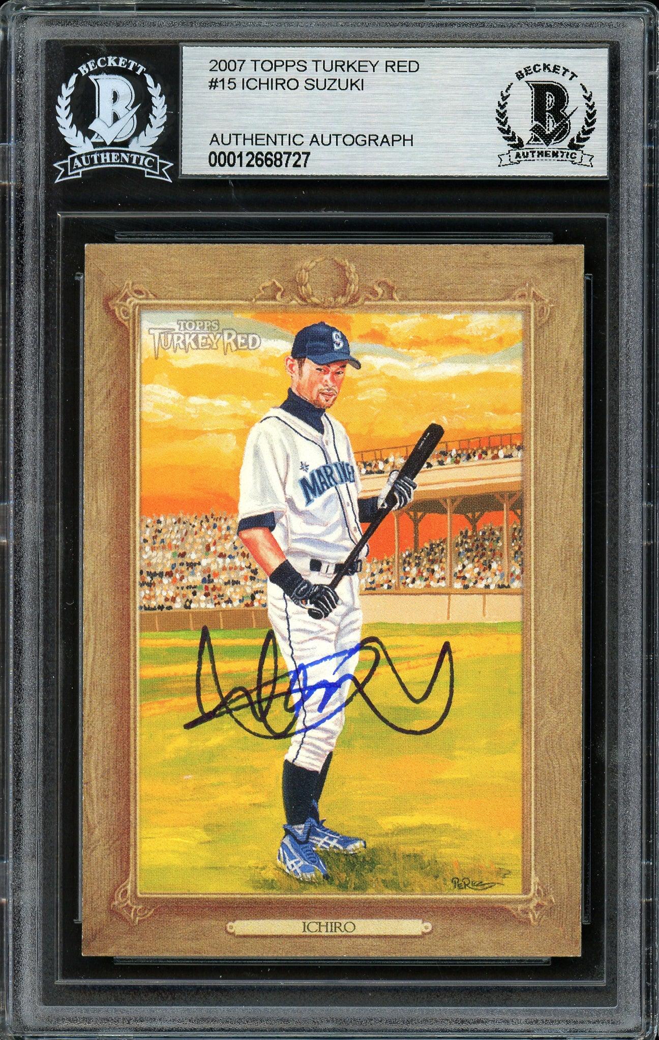 Ichiro Suzuki Autographed 2007 Topps Turkey Red Card #15 Seattle Mariners Beckett BAS Stock #191287