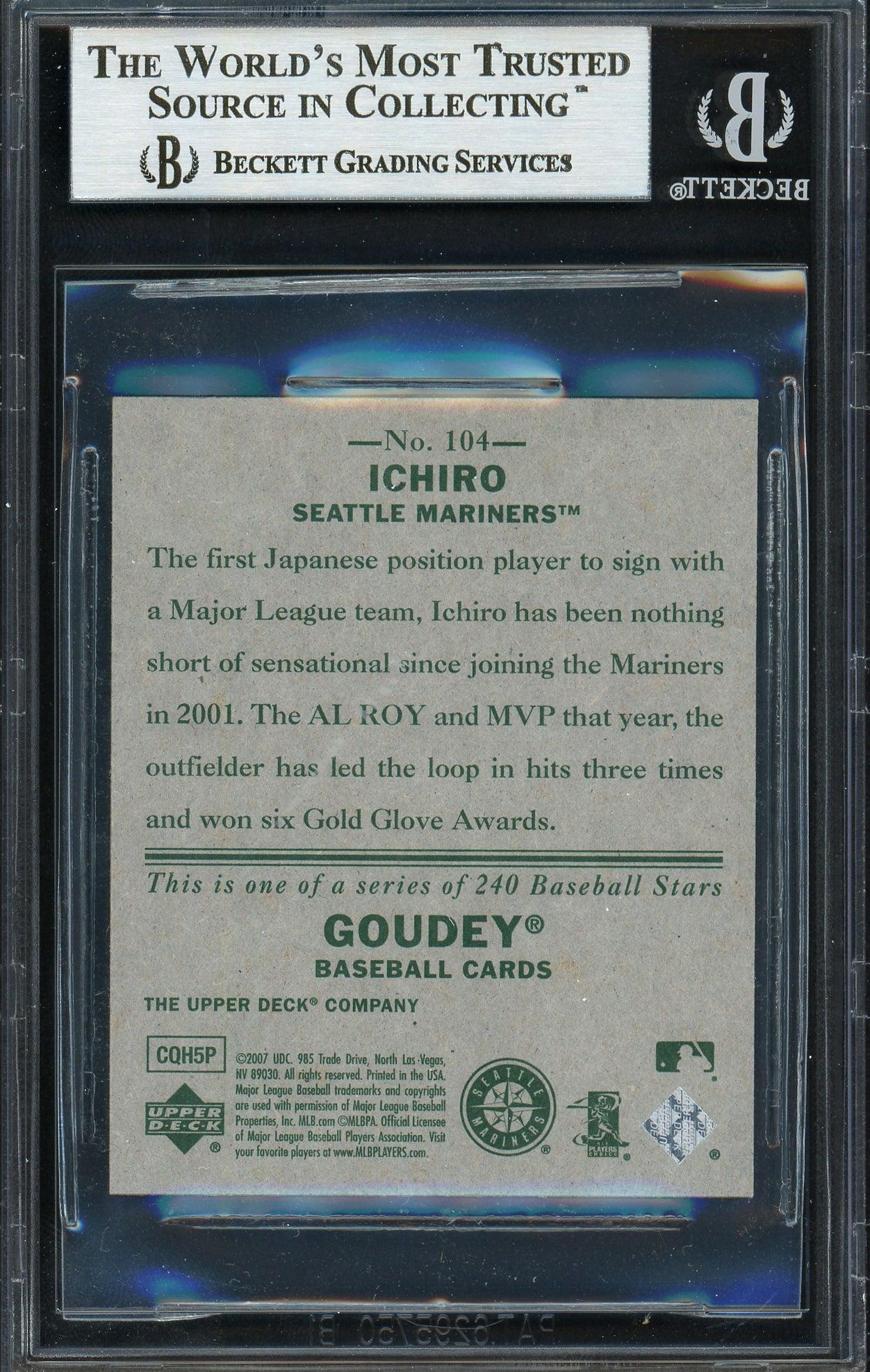 Ichiro Suzuki Autographed 2007 Upper Deck Goudey Card #104 Seattle Mariners Beckett BAS Stock #191292 - Image 2