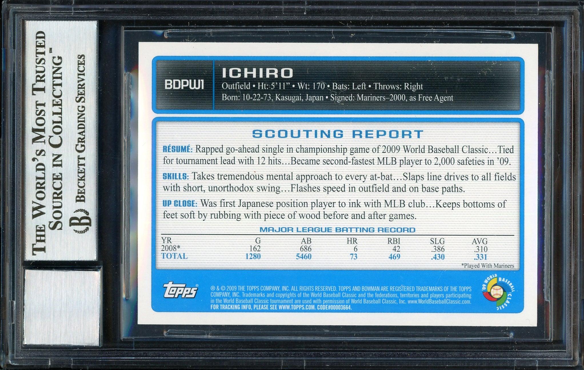 Ichiro Suzuki Autographed 2009 Bowman Draft Card #BDPW1 Japan Auto Grade 10 Beckett BAS Stock #189864 - Image 2