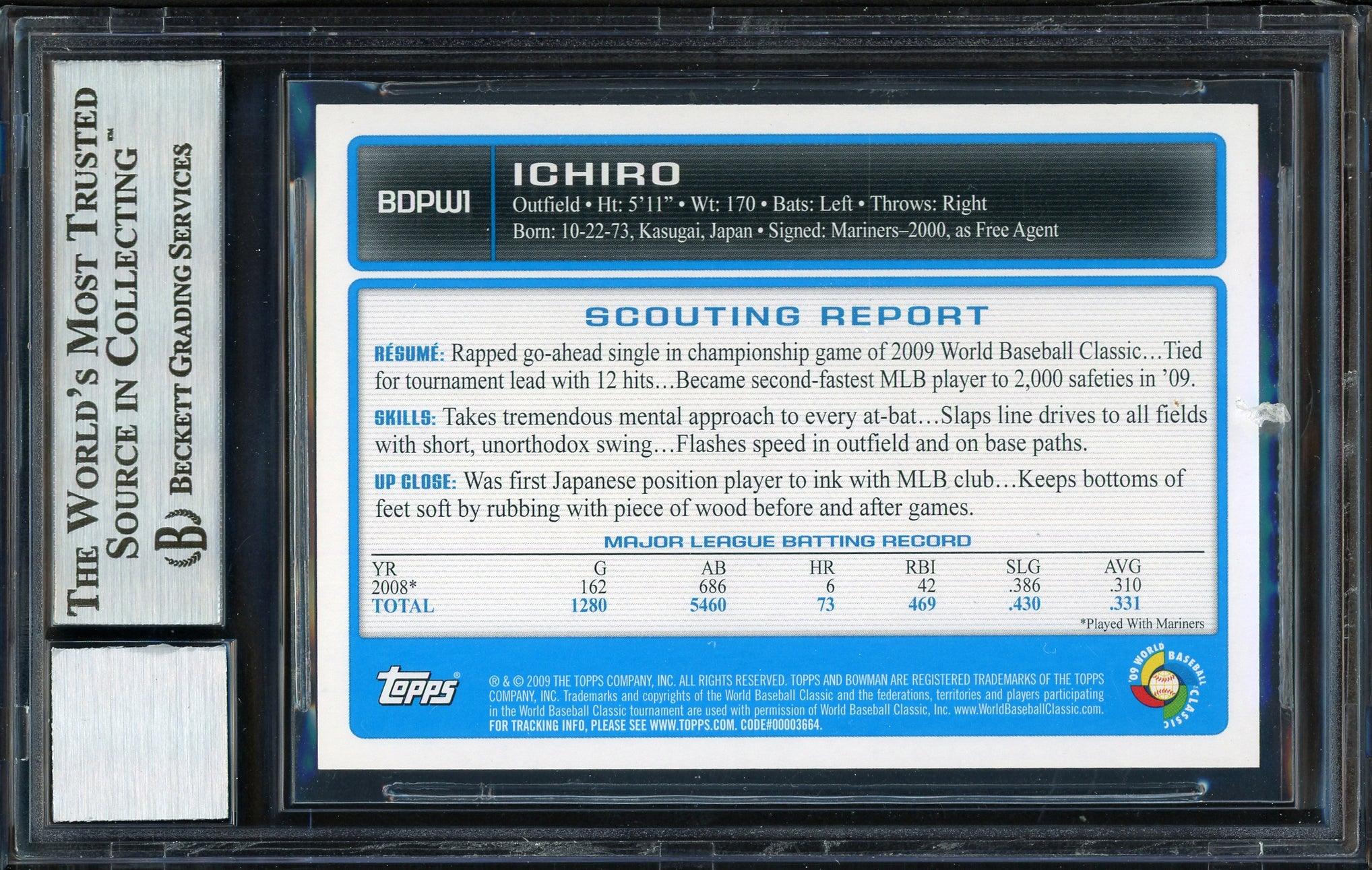 Ichiro Suzuki Autographed 2009 Bowman Draft Gold Card #BDPW1 Japan Auto Grade 10 Beckett BAS #12669612 - Image 2