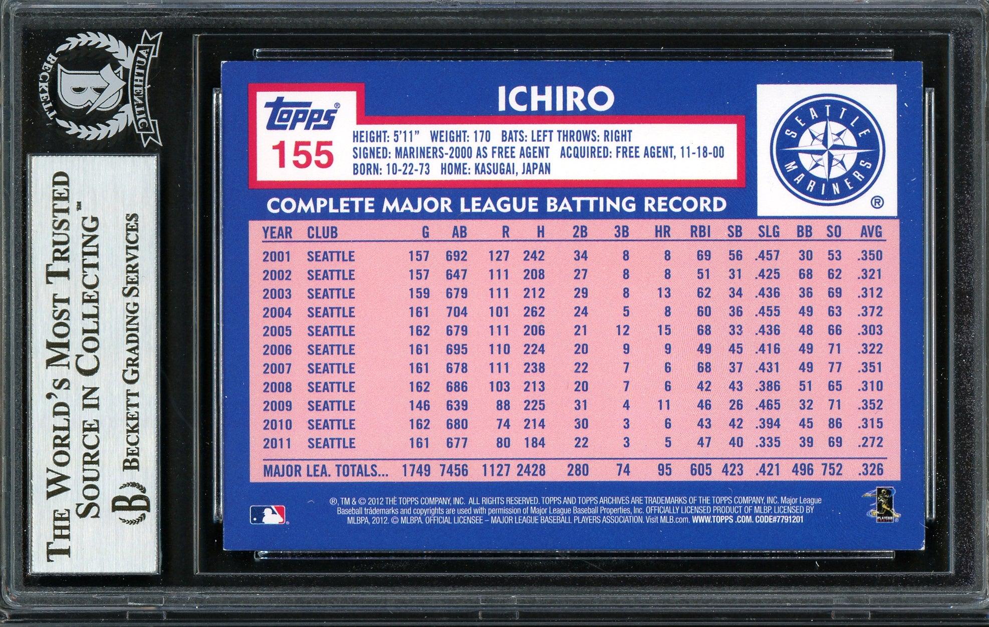 Ichiro Suzuki Autographed 2012 Topps Archives Card #155 Seattle Mariners Beckett BAS #12667959 - Image 2