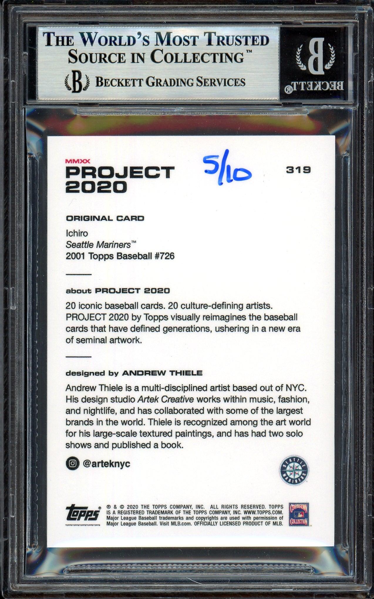 Ichiro Suzuki Autographed Topps Project 2020 Andrew Thiele Card #319 Seattle Mariners Gold #5/10 Beckett BAS #13713874 - Image 2
