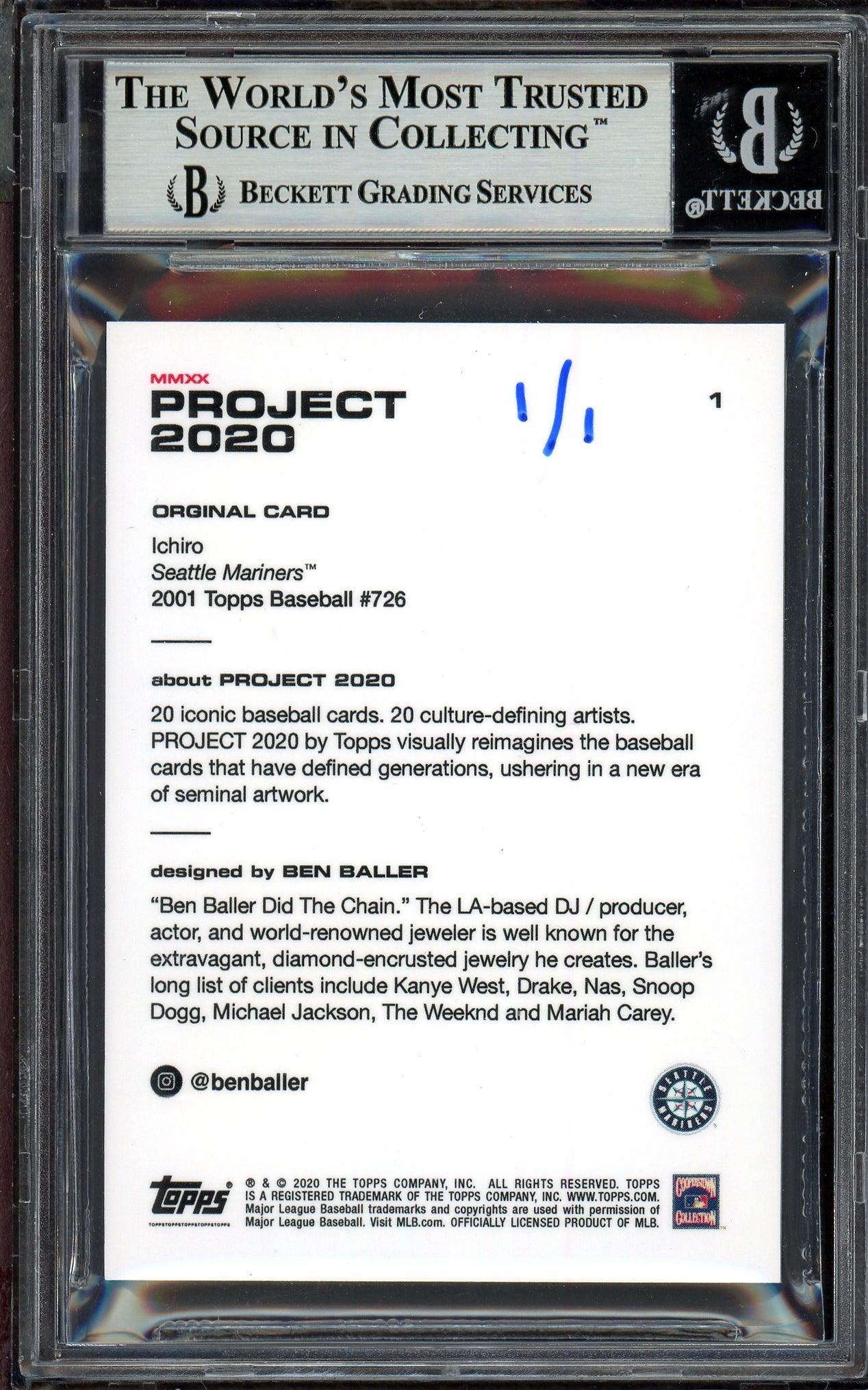 Ichiro Suzuki Autographed Topps Project 2020 Ben Baller Card #1 Seattle Mariners "04 262" Silver #1/1 Beckett BAS #13713733 - Image 2