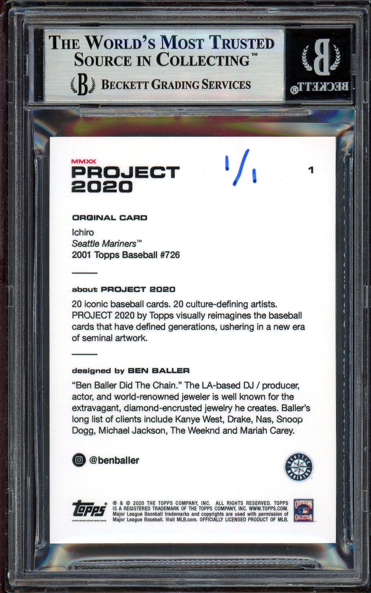 Ichiro Suzuki Autographed Topps Project 2020 Ben Baller Card #1 Seattle Mariners "10X 200" Silver #1/1 Beckett BAS #13713728 - Image 2