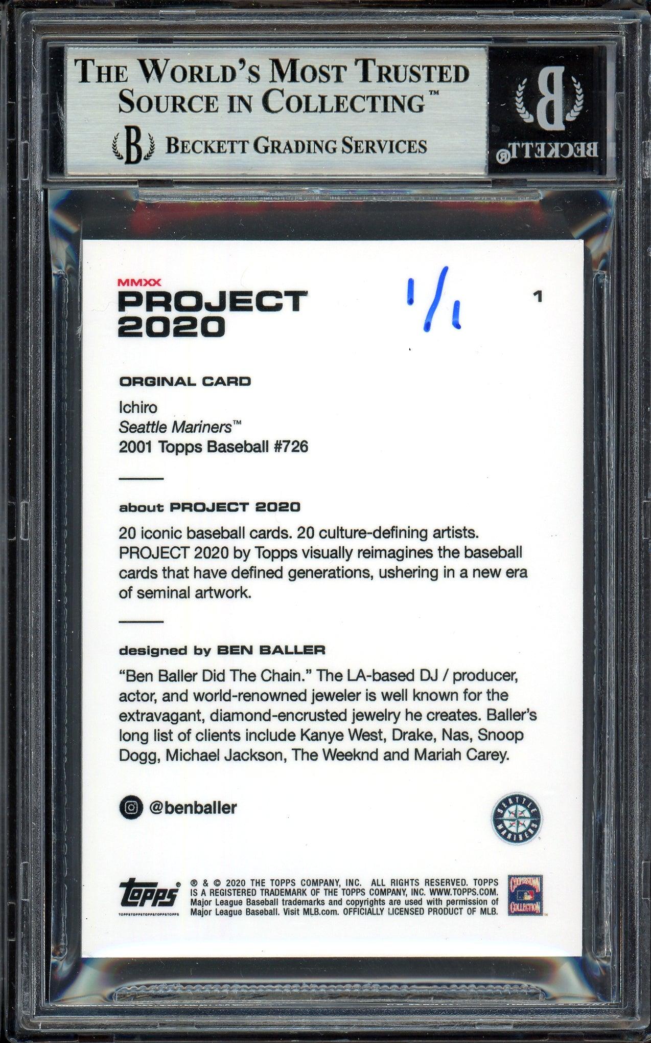 Ichiro Suzuki Autographed Topps Project 2020 Ben Baller Card #1 Seattle Mariners "10X AS" Silver #1/1 Beckett BAS #13713735 - Image 2