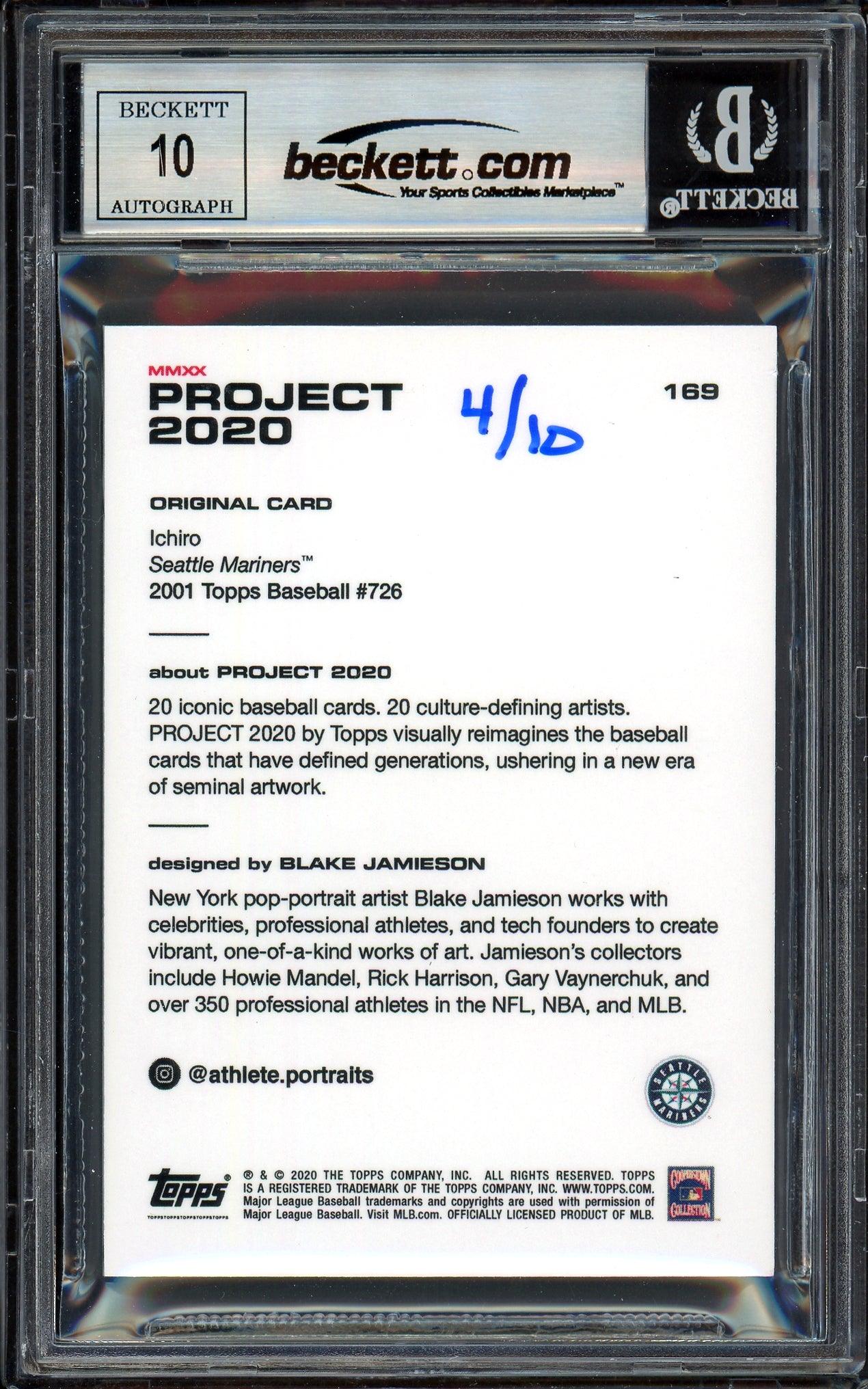 Ichiro Suzuki Autographed Topps Project 2020 Blake Jamieson Card #169 Seattle Mariners Auto Grade Gem Mint 10 Black #/10 Beckett BAS Stock #200986 - Image 2