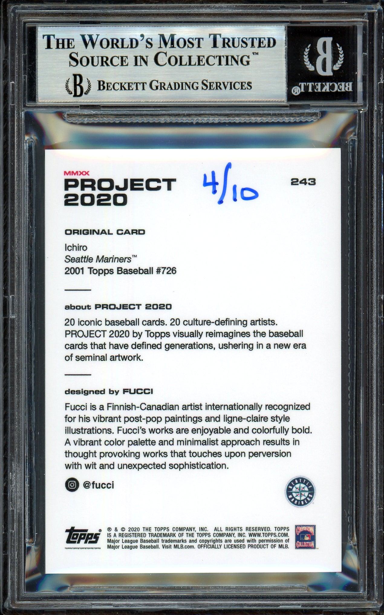 Ichiro Suzuki Autographed Topps Project 2020 Fucci Card #243 Seattle Mariners Gold #/10 Beckett BAS Stock #201126 - Image 2