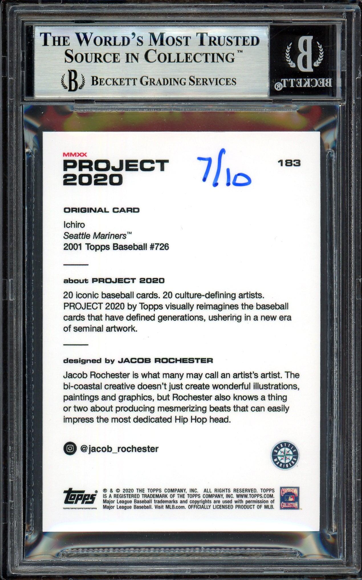 Ichiro Suzuki Autographed Topps Project 2020 Jacob Rochester Card #183 Seattle Mariners Gold #7/10 Beckett BAS #13713838 - Image 2