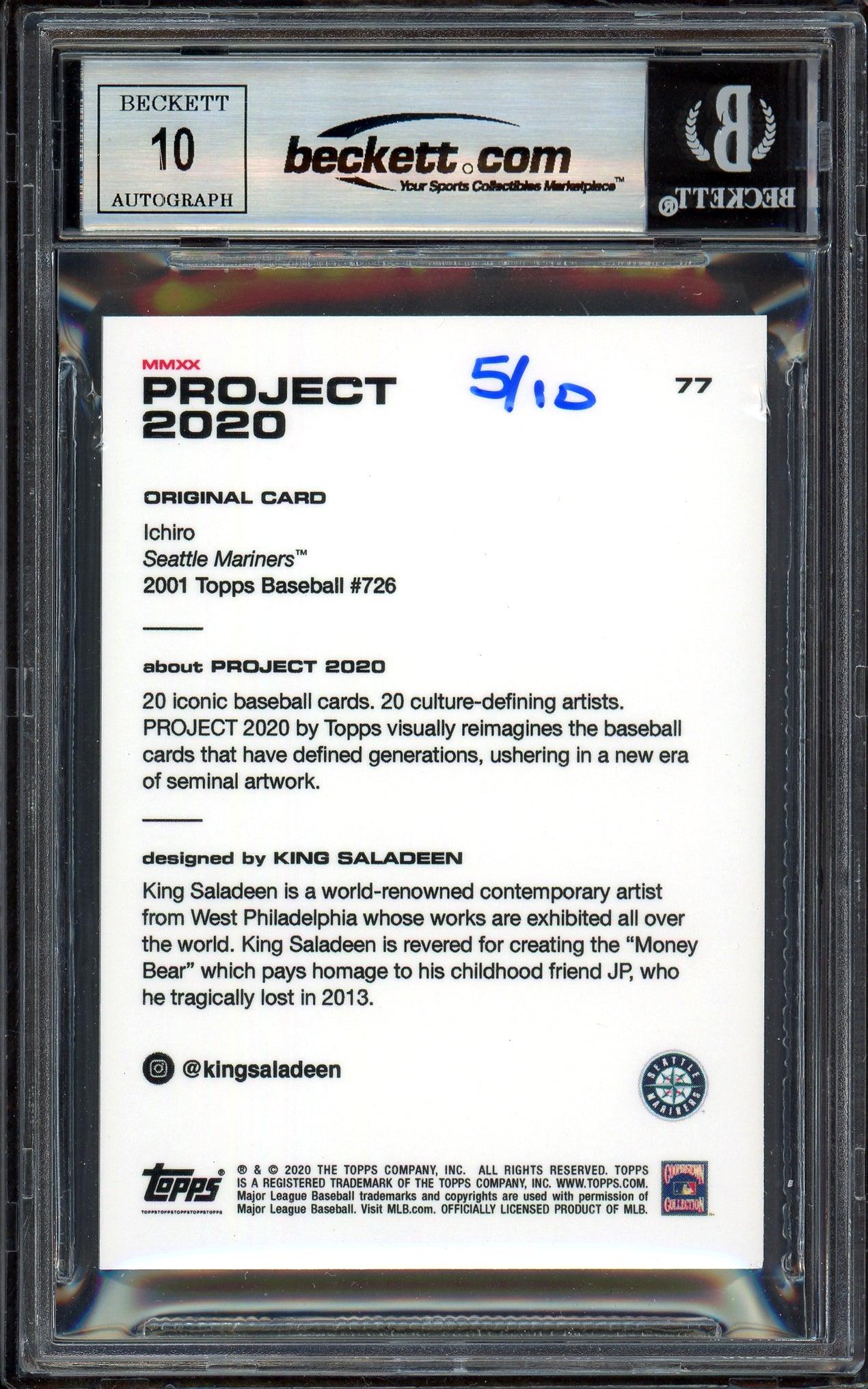 Ichiro Suzuki Autographed Topps Project 2020 King Saladeen Card #77 Seattle Mariners Auto Grade Gem Mint 10 Teal #/10 Beckett BAS Stock #200962 - Image 2