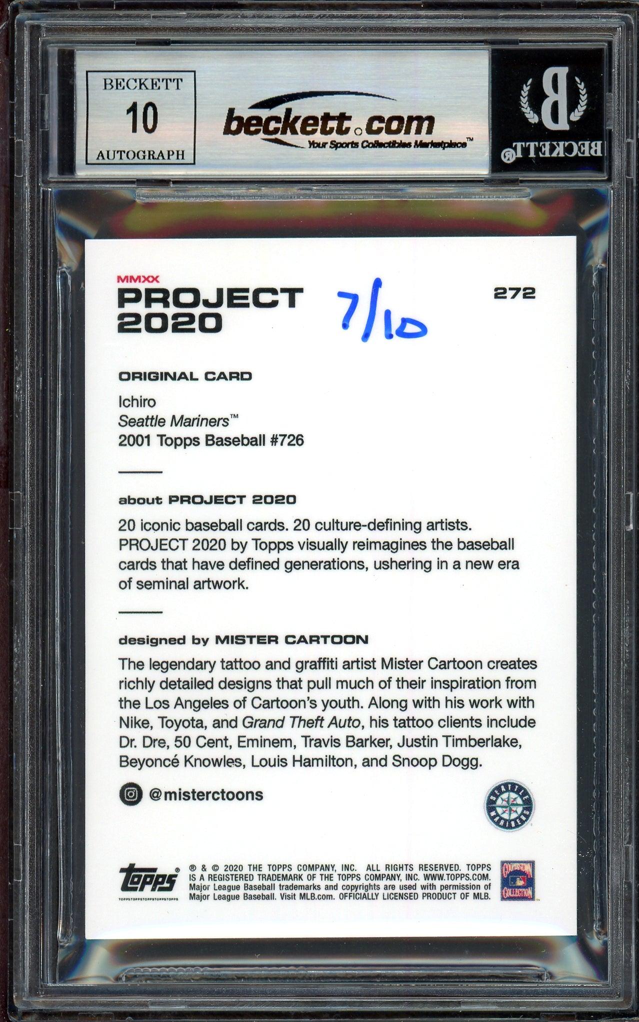 Ichiro Suzuki Autographed Topps Project 2020 Mister Cartoon Card #272 Seattle Mariners Auto Grade Gem Mint 10 Lime Green #/10 Beckett BAS Stock #201019 - Image 2
