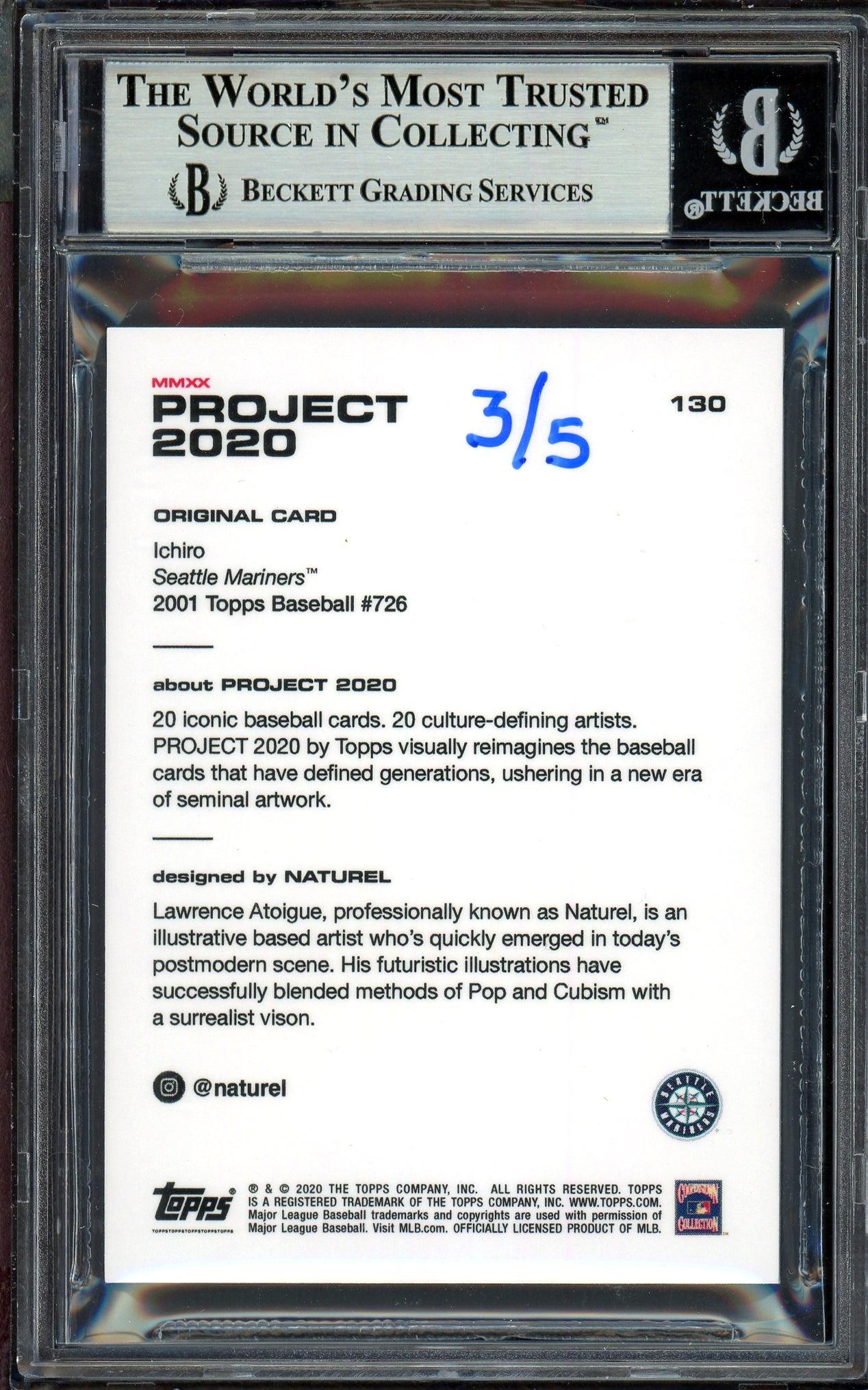 Ichiro Suzuki Autographed Topps Project 2020 Naturel Card #130 Seattle Mariners Lime Green #3/5 Beckett BAS #13713789 - Image 2