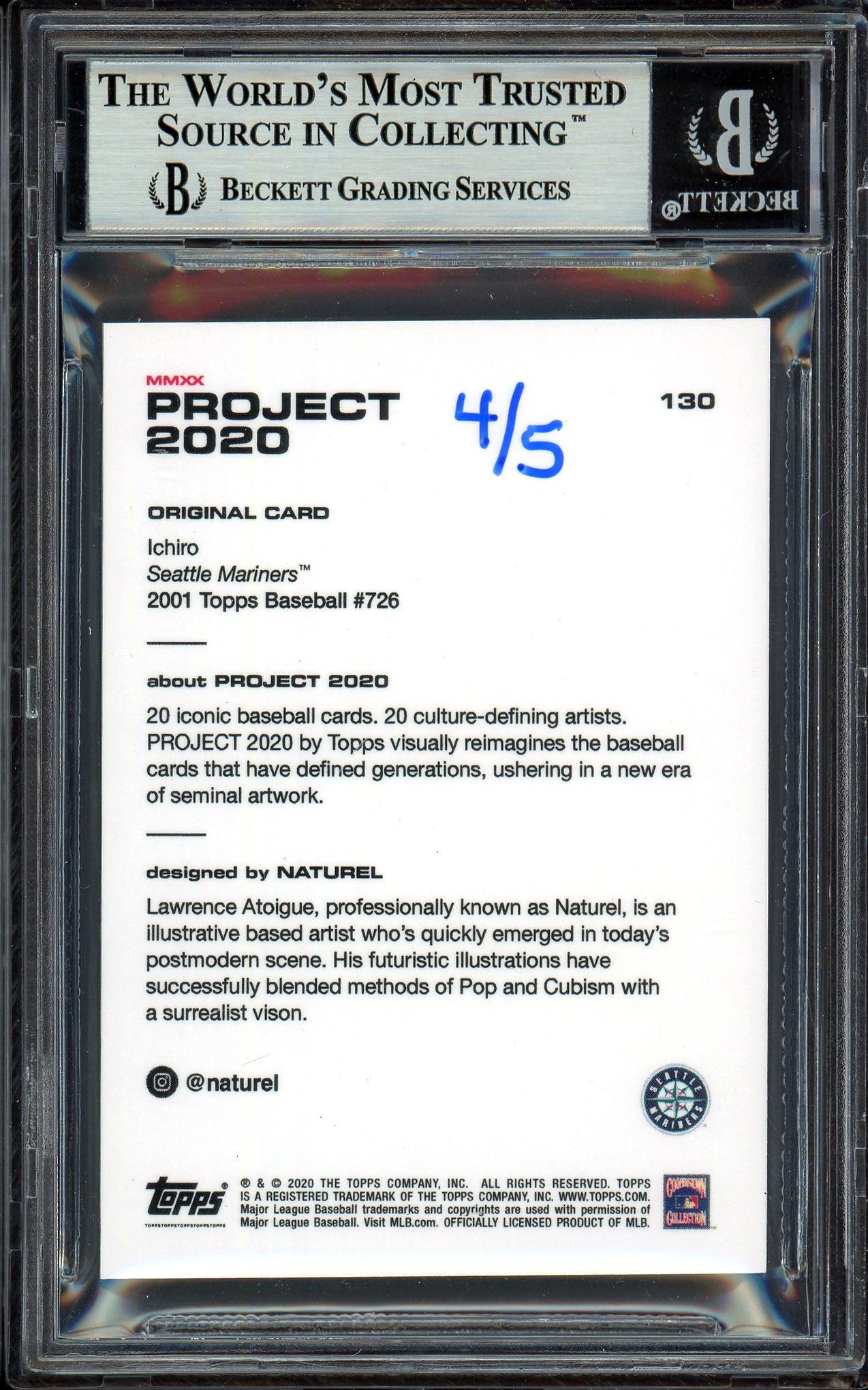 Ichiro Suzuki Autographed Topps Project 2020 Naturel Card #130 Seattle Mariners Lime Green #4/5 Beckett BAS #13713792 - Image 2
