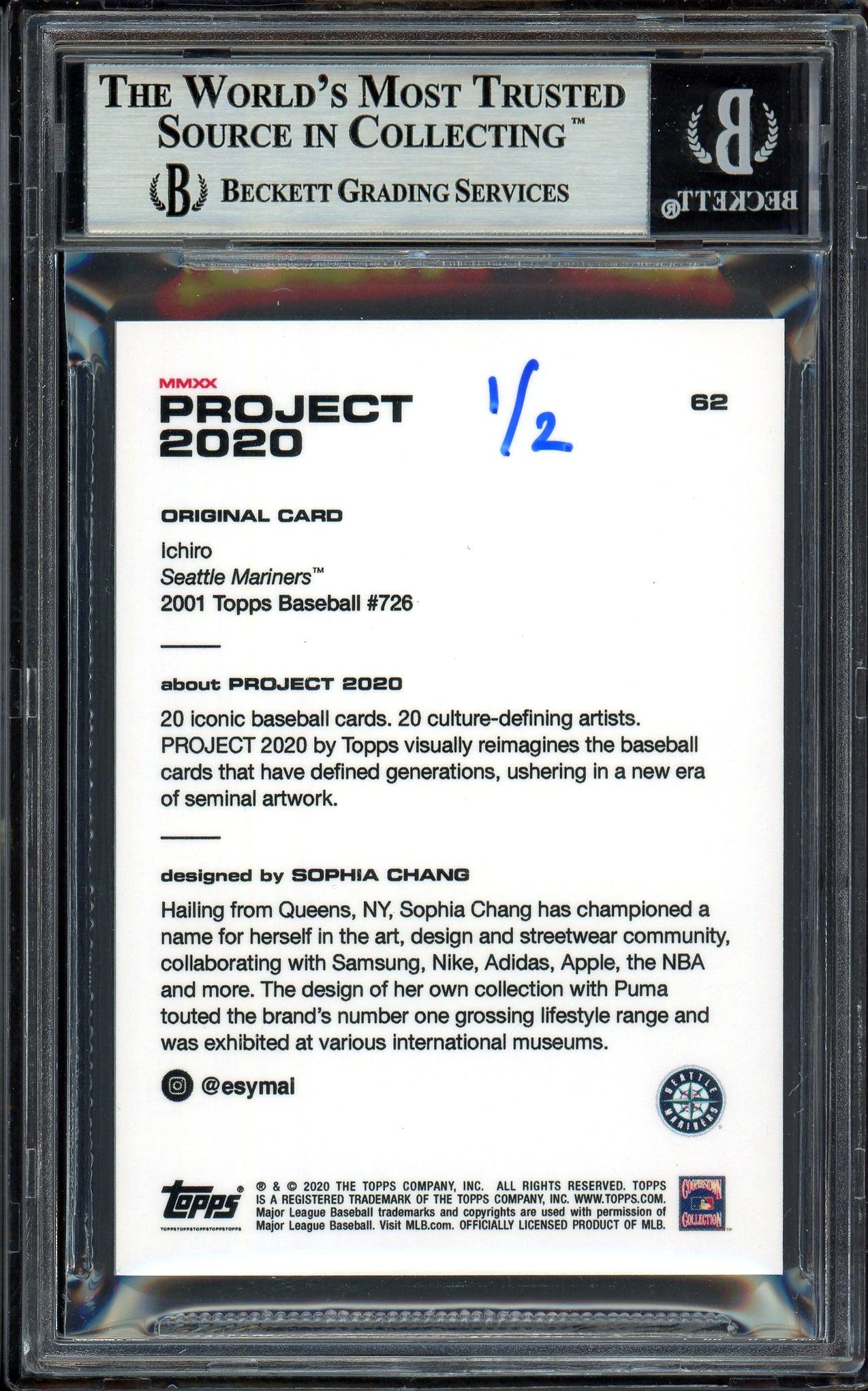 Ichiro Suzuki Autographed Topps Project 2020 Sophia Chang Card #62 Seattle Mariners Silver #1/2 Beckett BAS #13713761 - Image 2