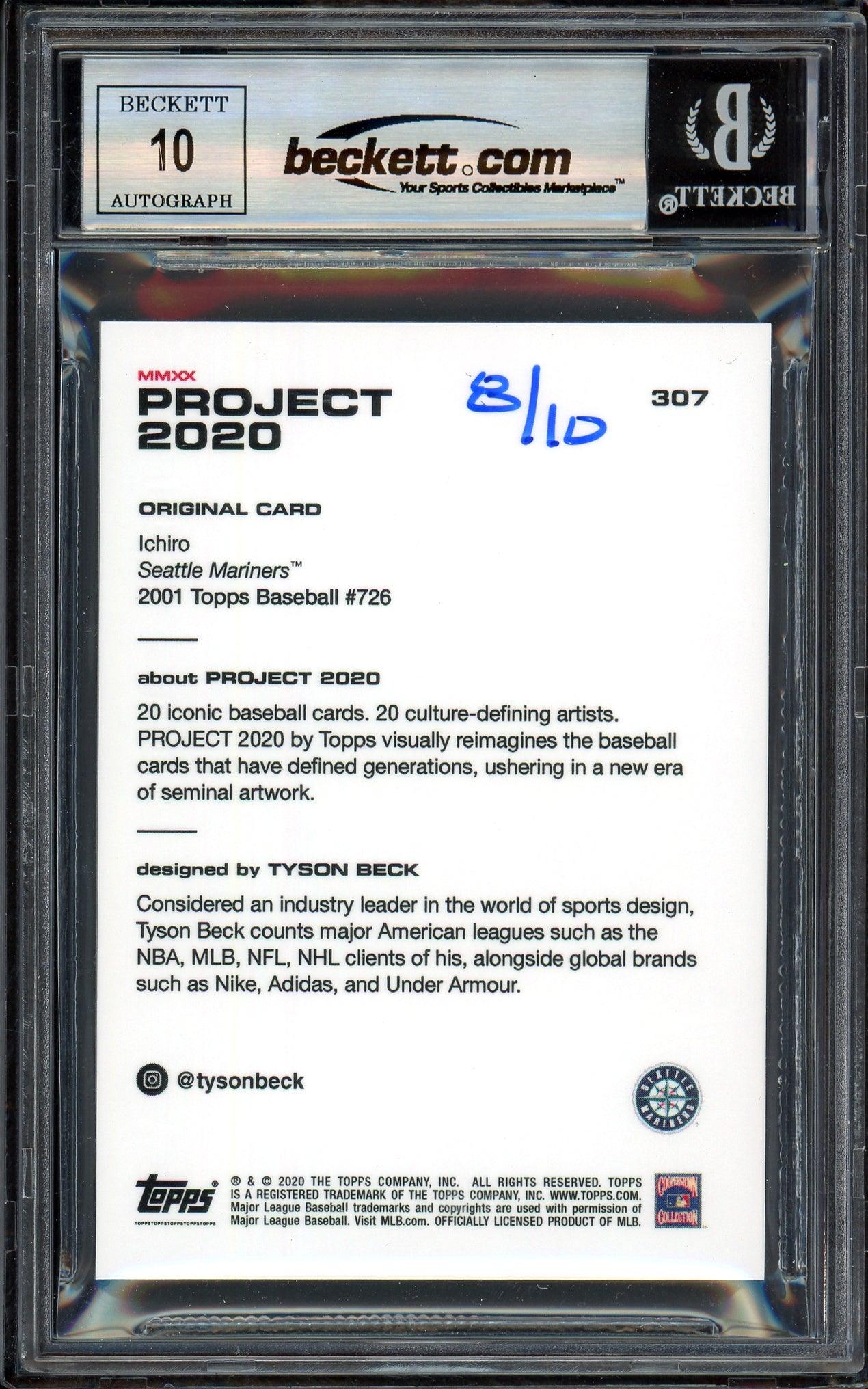 Ichiro Suzuki Autographed Topps Project 2020 Tyson Beck Card #307 Seattle Mariners Auto Grade Gem Mint 10 Teal #/10 Beckett BAS Stock #201034 - Image 2