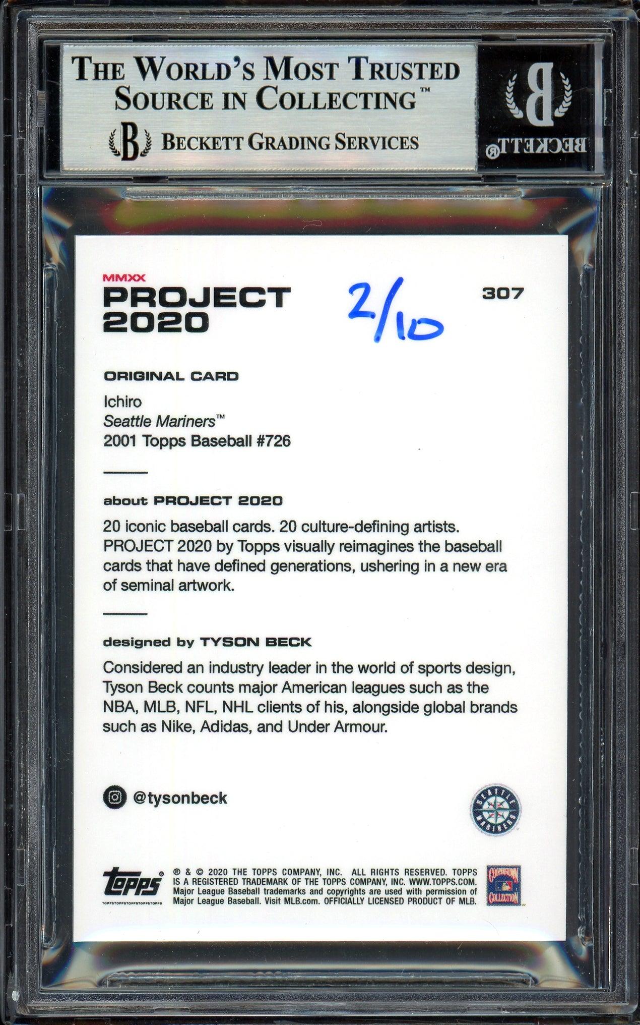 Ichiro Suzuki Autographed Topps Project 2020 Tyson Beck Card #307 Seattle Mariners Black #2/10 Beckett BAS #13714171 - Image 2