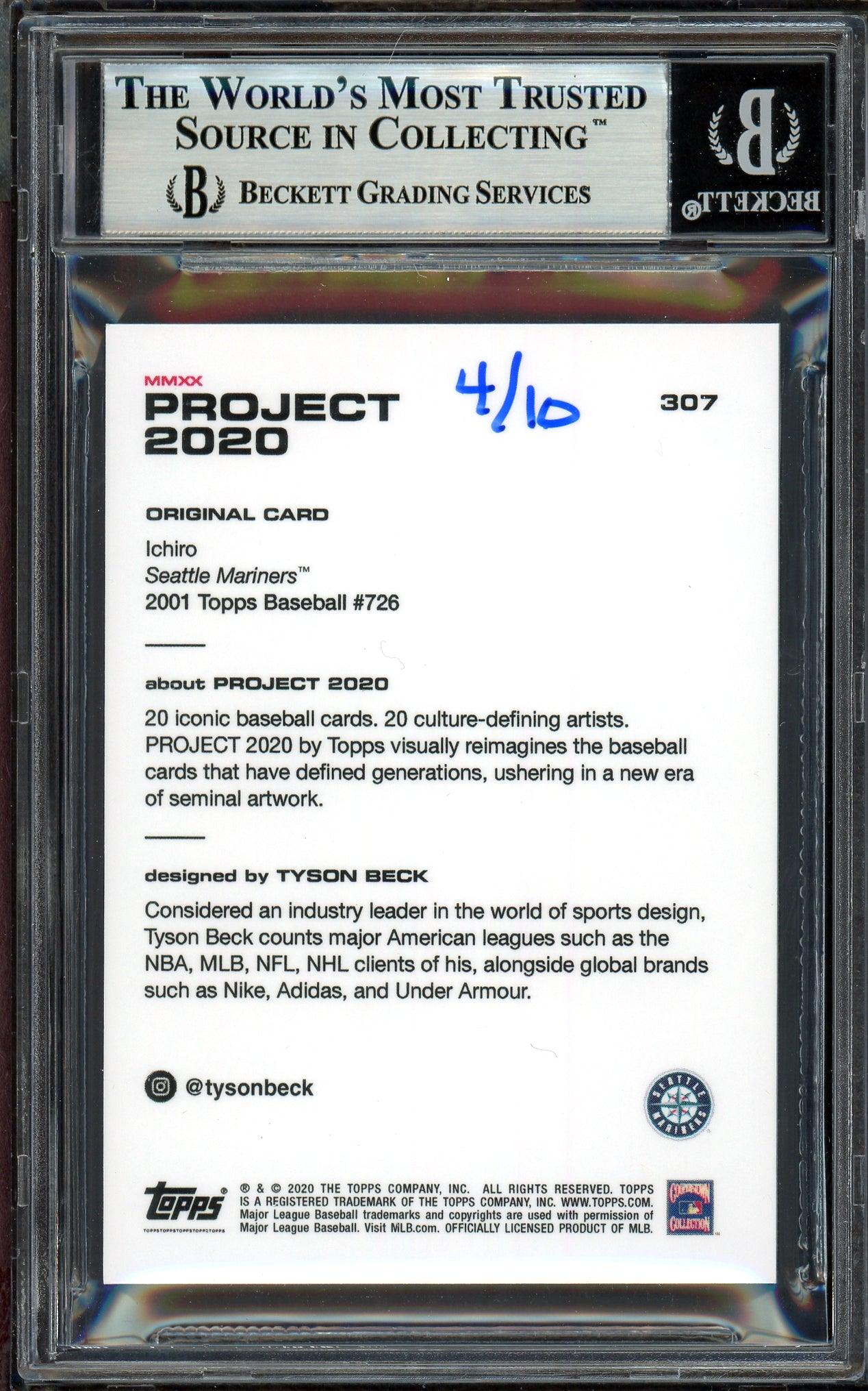 Ichiro Suzuki Autographed Topps Project 2020 Tyson Beck Card #307 Seattle Mariners Gold #/10 Beckett BAS Stock #201141 - Image 2