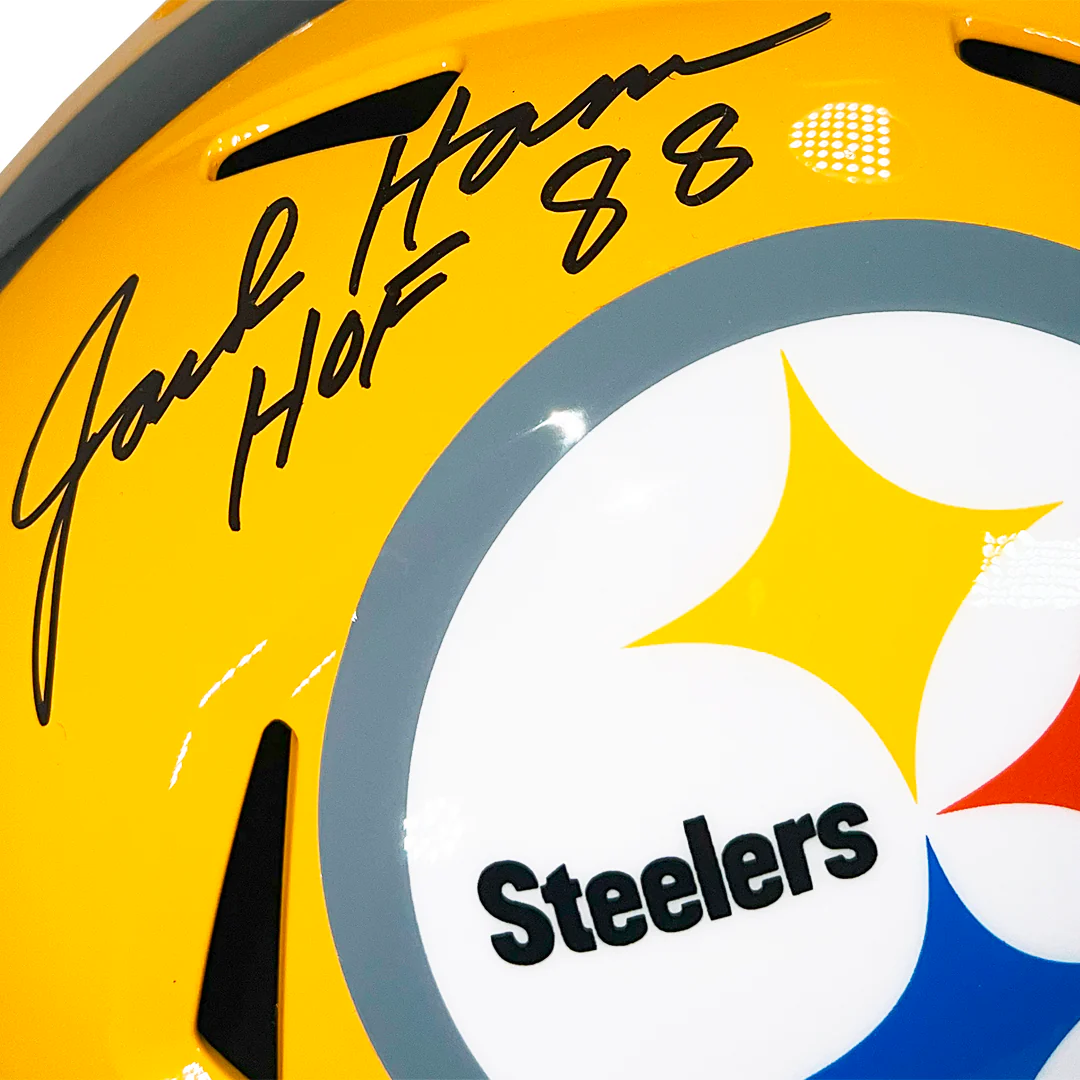 Jack Ham Signed HOF 88 Inscription Pittsburgh Steelers Throwback Gold Speed Full-Size Replica Football Helmet (Beckett) - Image 2