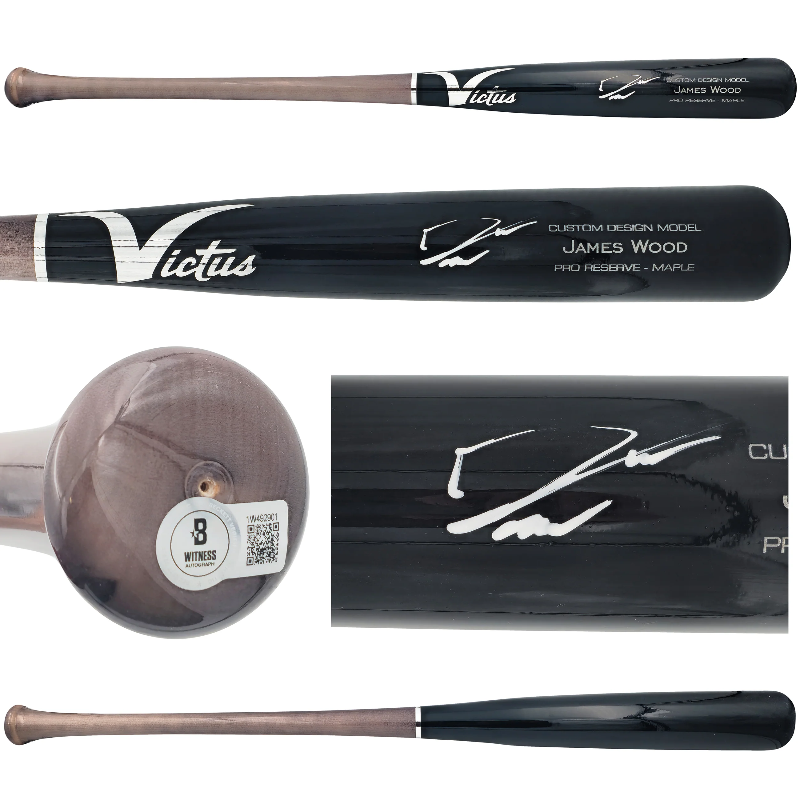 James Wood Autographed Black Victus Player Model Baseball Bat Washington Nationals Beckett BAS Witness