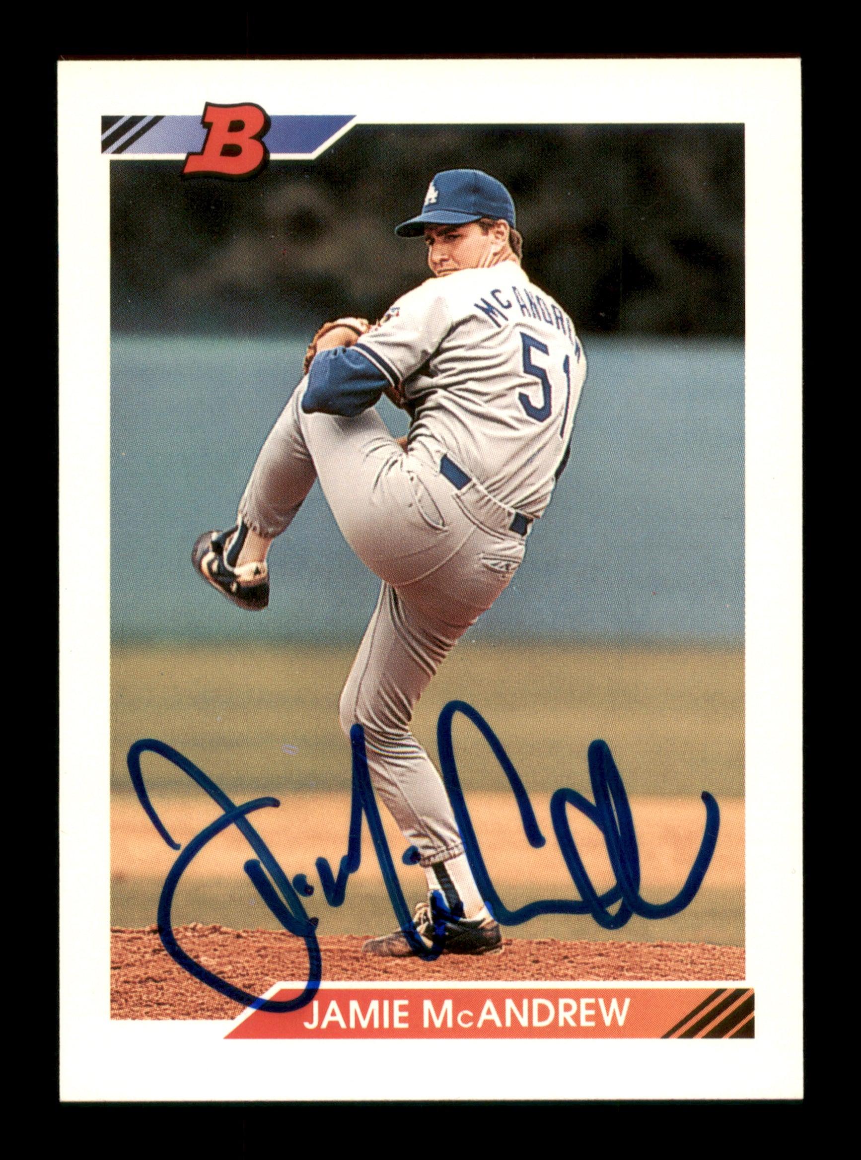 Jamie McAndrew Autographed 1992 Bowman Rookie Card #591 Los Angeles Dodgers SKU #195709