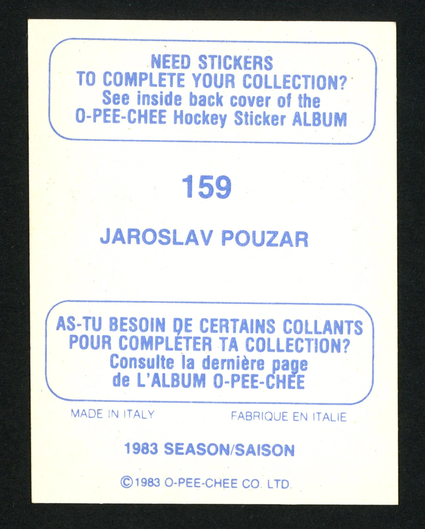 Jaroslav Pouzar Autographed 1983-84 O-Pee-Chee Sticker Card #159 Edmonton Oilers SKU #153610 - Image 2