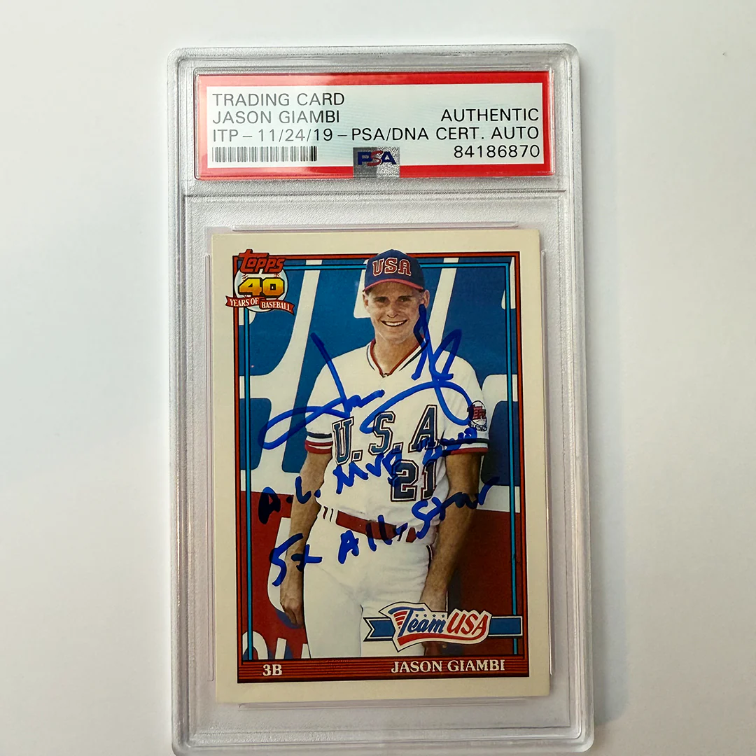 Jason Giambi Signed 1991 Topps Traded Rookie #45T 2 Inscriptions PSA Auto Authentic