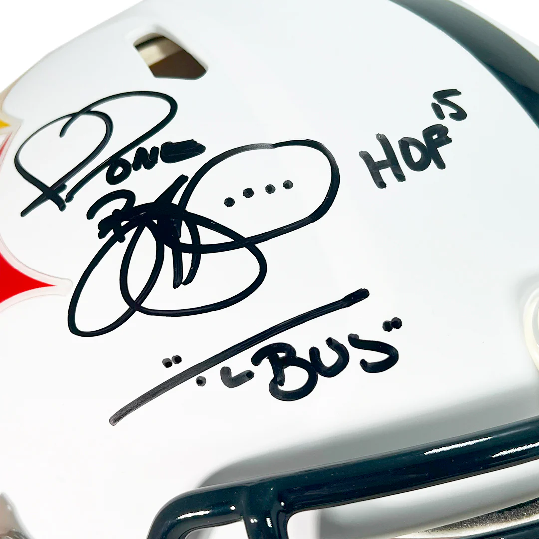 Jerome Bettis Signed HOF - The Bus Inscriptions Pittsburgh Steelers Authentic AMP Full-Size Football Helmet (Beckett) - Image 3