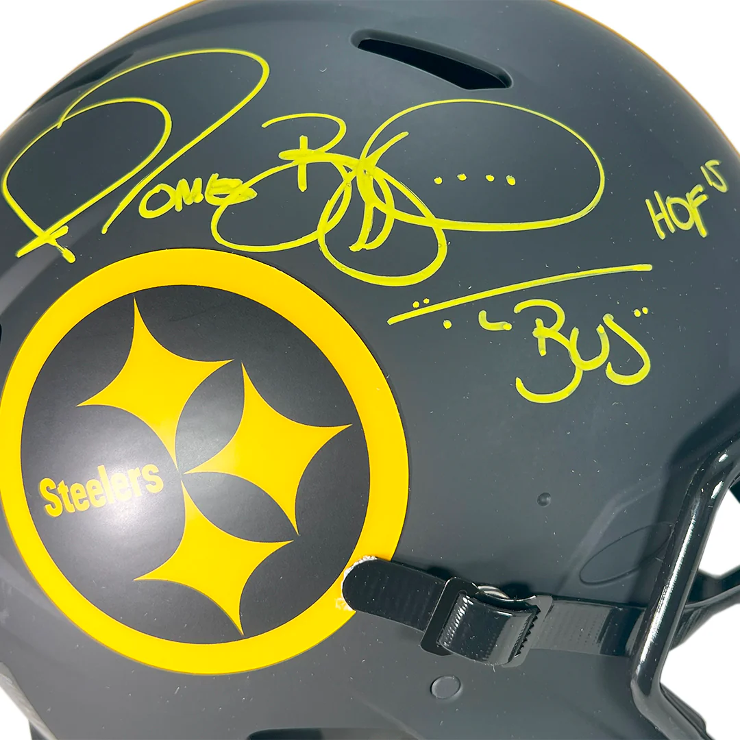 Jerome Bettis Signed HOF - The Bus Inscriptions Pittsburgh Steelers Authentic Eclipse Speed Full-Size Football Helmet (Beckett) - Image 3